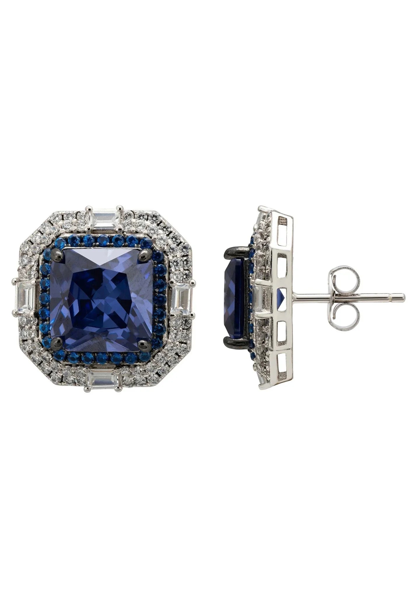 Madeleine Large Stud Earrings Silver Tanzanite - LATELITA Earrings