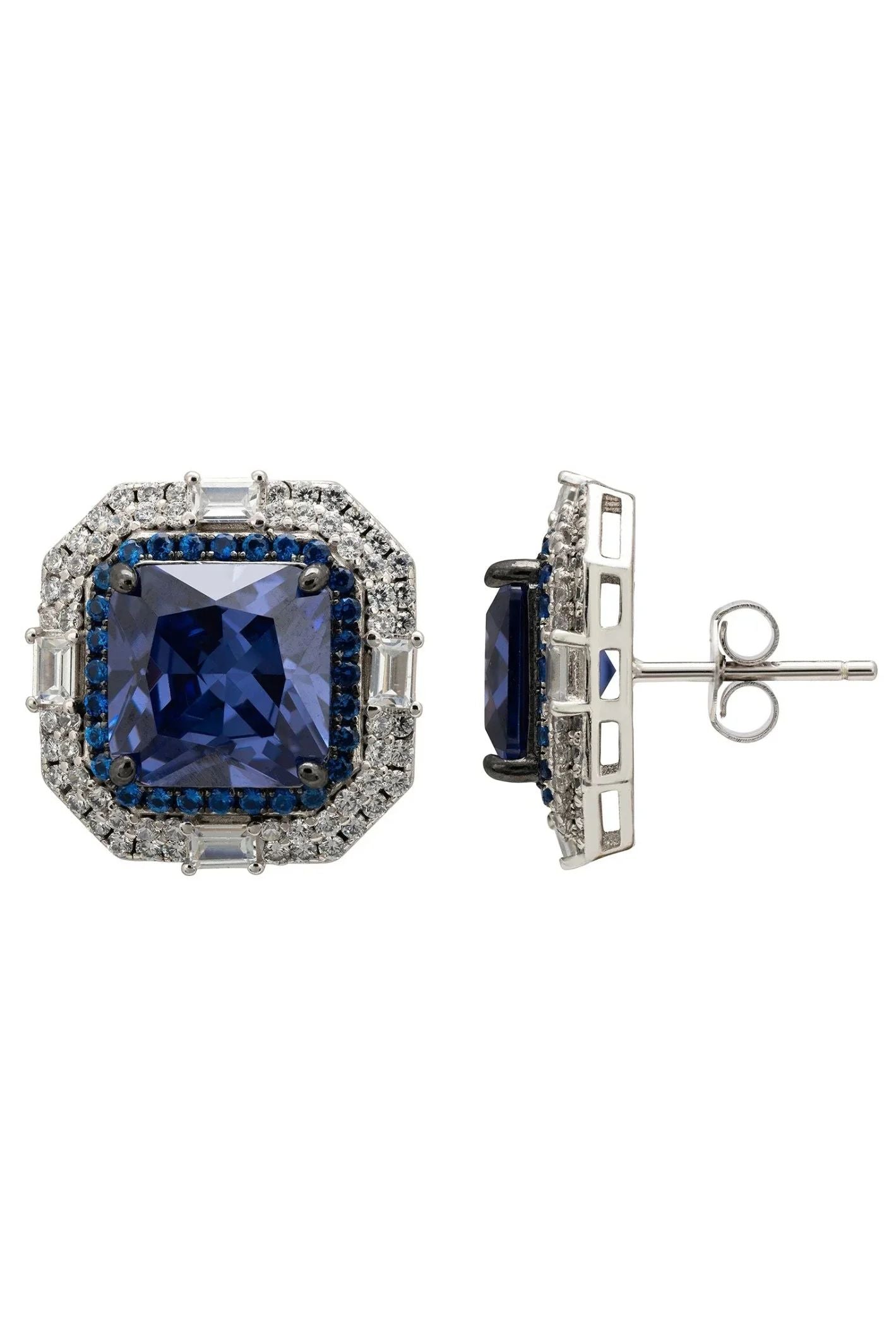 Madeleine Large Stud Earrings Silver Tanzanite - LATELITA Earrings