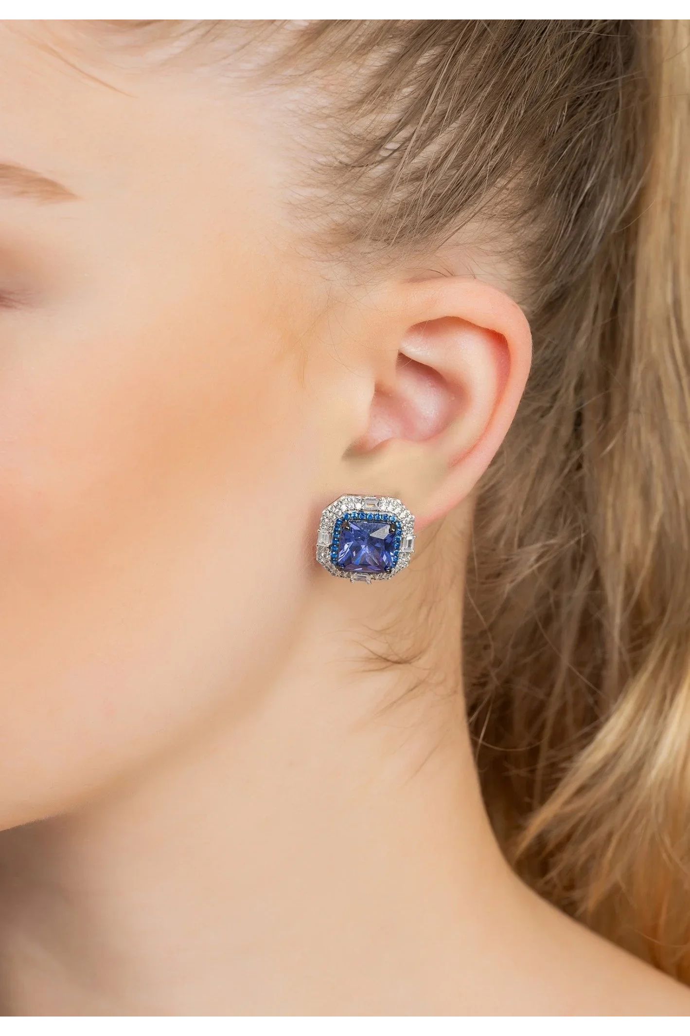 Madeleine Large Stud Earrings Silver Tanzanite - LATELITA Earrings