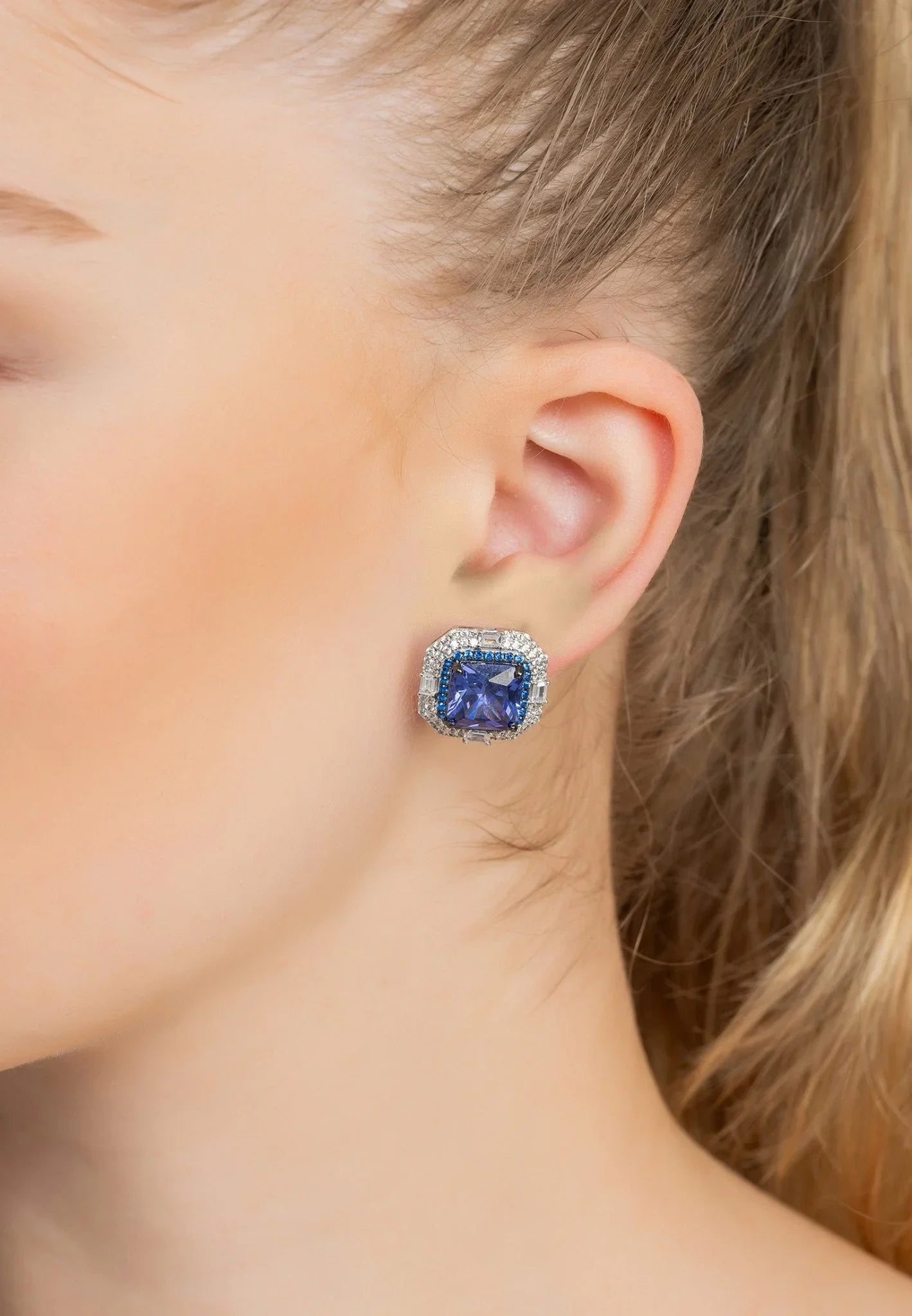 Madeleine Large Stud Earrings Silver Tanzanite - LATELITA Earrings