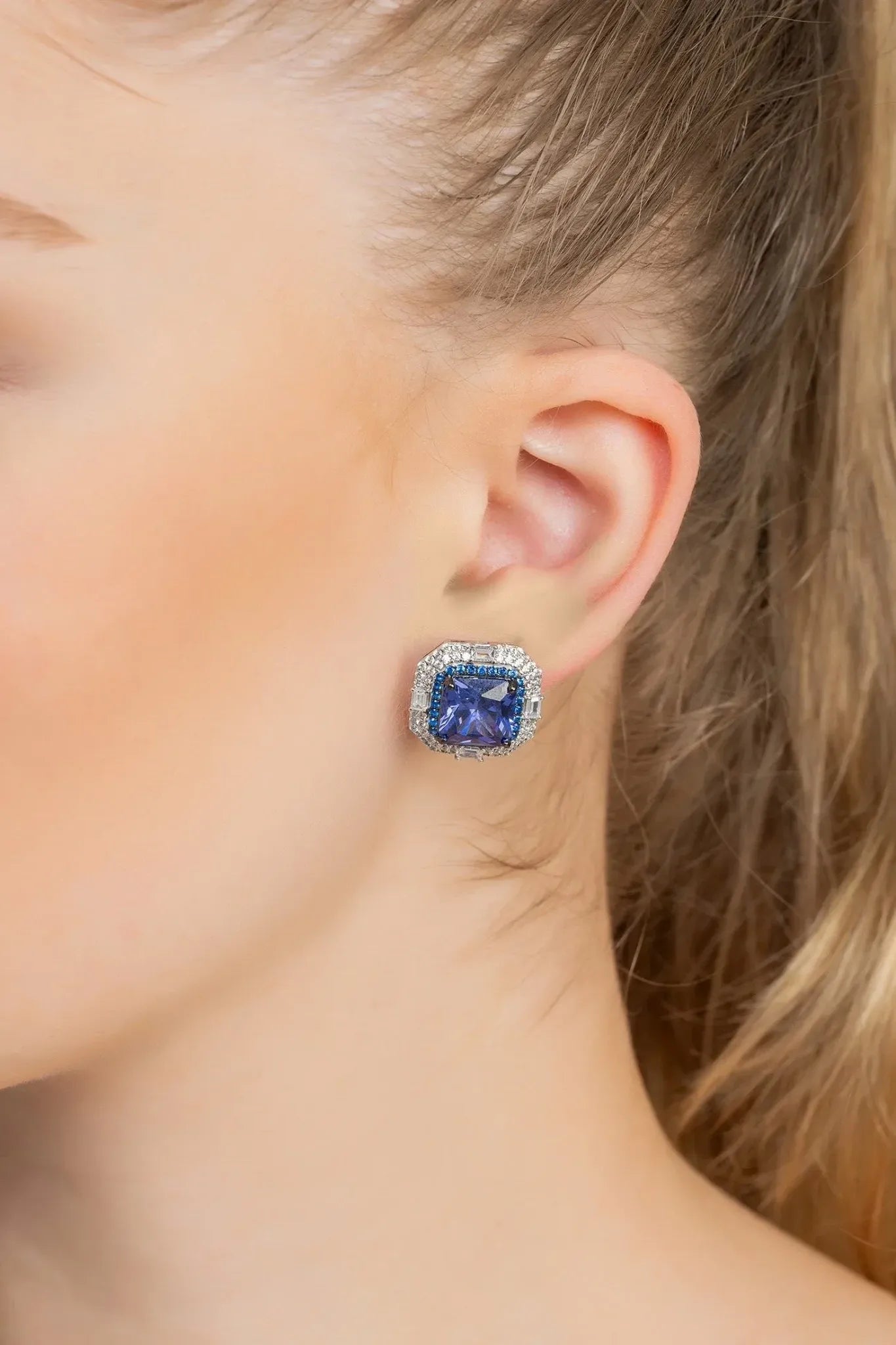 Madeleine Large Stud Earrings Silver Tanzanite - LATELITA Earrings