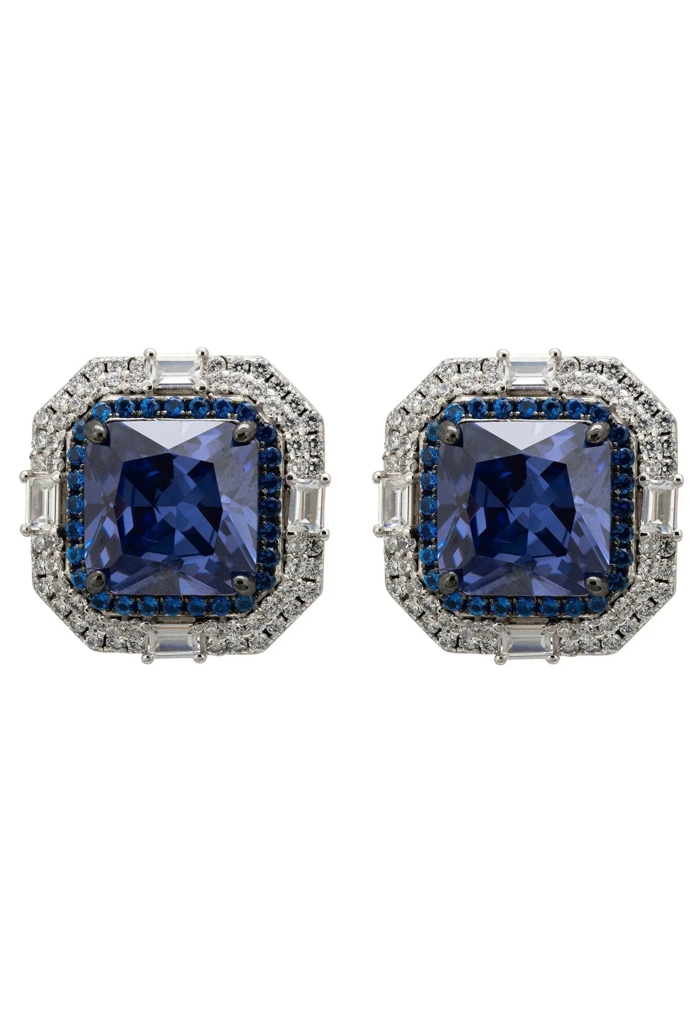 Madeleine Large Stud Earrings Silver Tanzanite - LATELITA Earrings