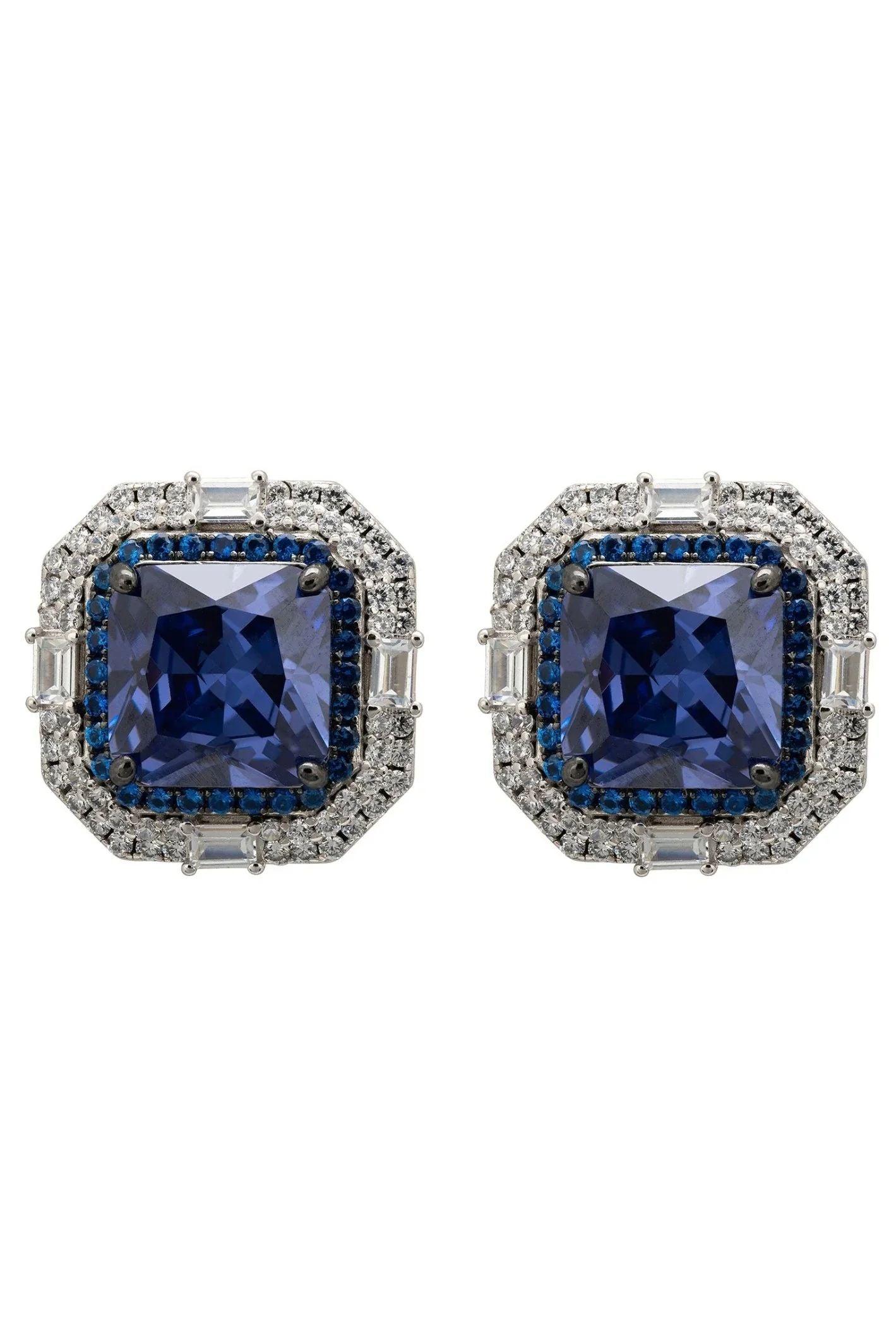 Madeleine Large Stud Earrings Silver Tanzanite - LATELITA Earrings