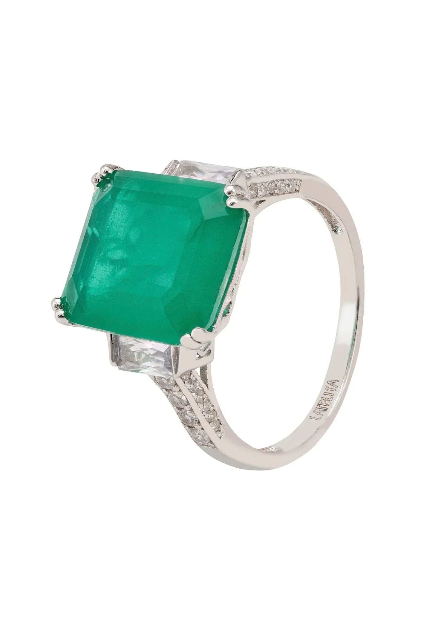 Margaret Cocktail Ring Silver Colombian Emerald - LATELITA Rings