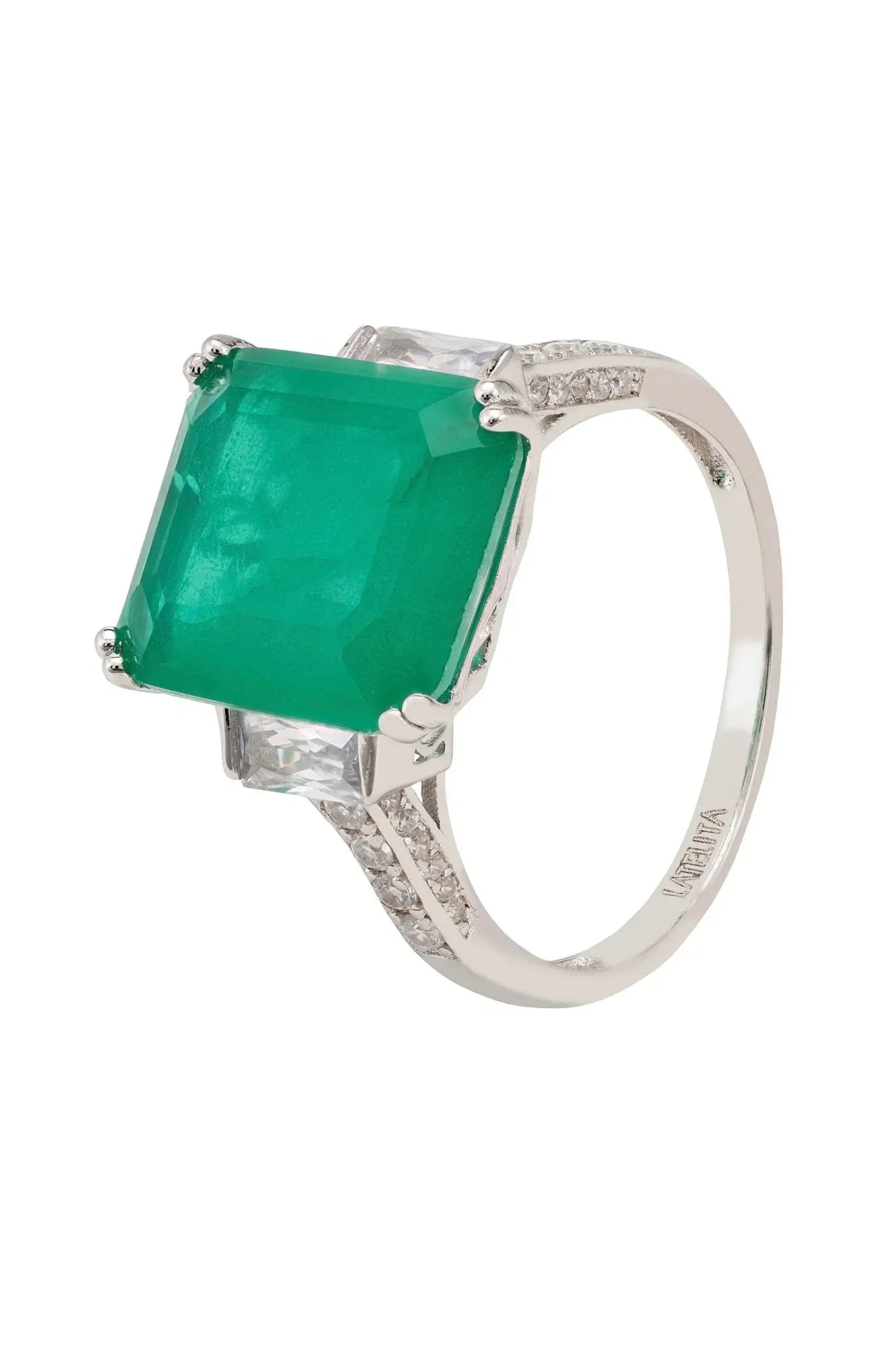 Margaret Cocktail Ring Silver Colombian Emerald - LATELITA Rings