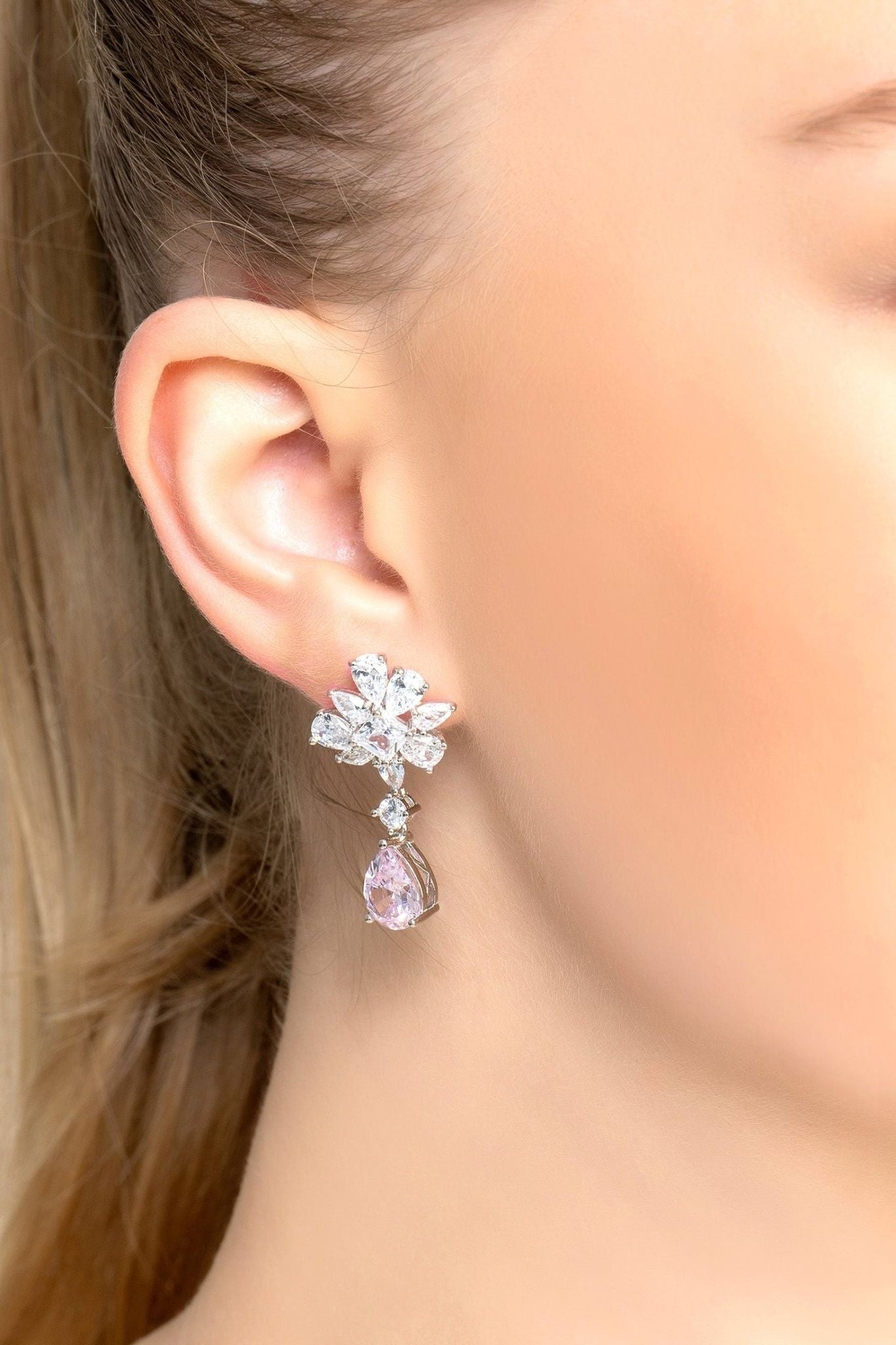 Marilyn Drop Earrings Silver Pink Morganite - LATELITA Earrings