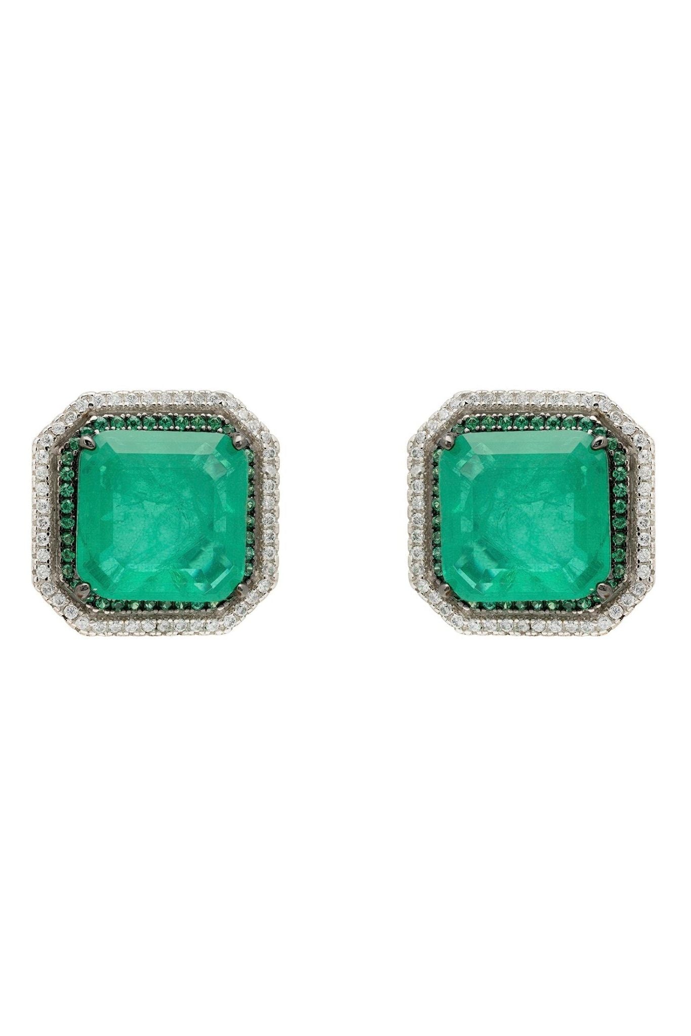 Medina Large Stud Earrings Silver Colombian Emerald - LATELITA Earrings