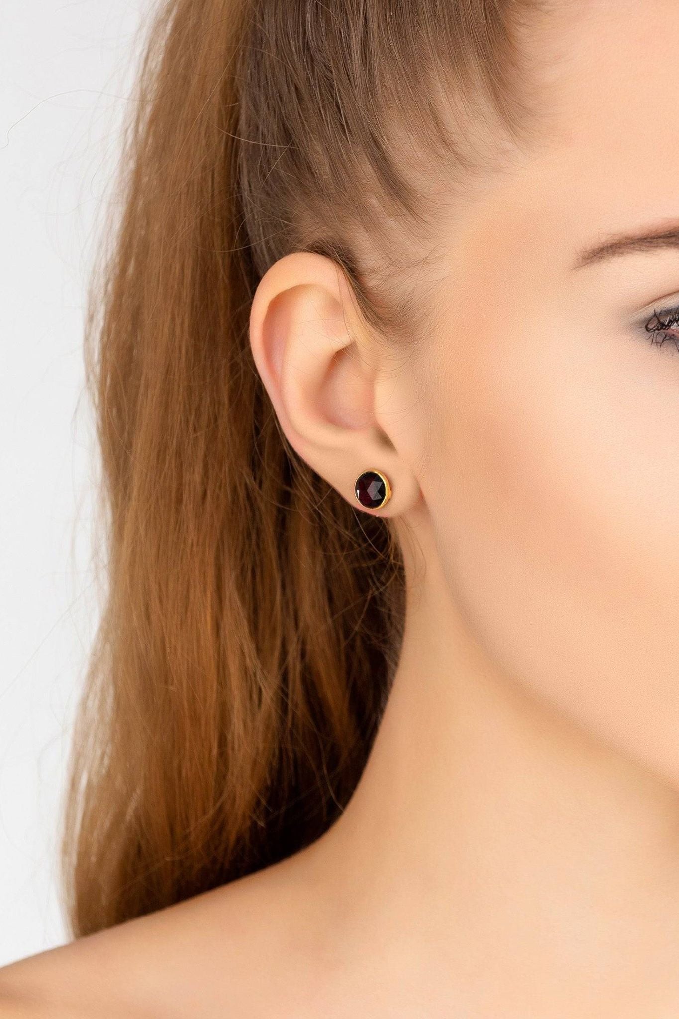 Medium Circle Gemstone Earrings Gold Garnet - LATELITA Earrings
