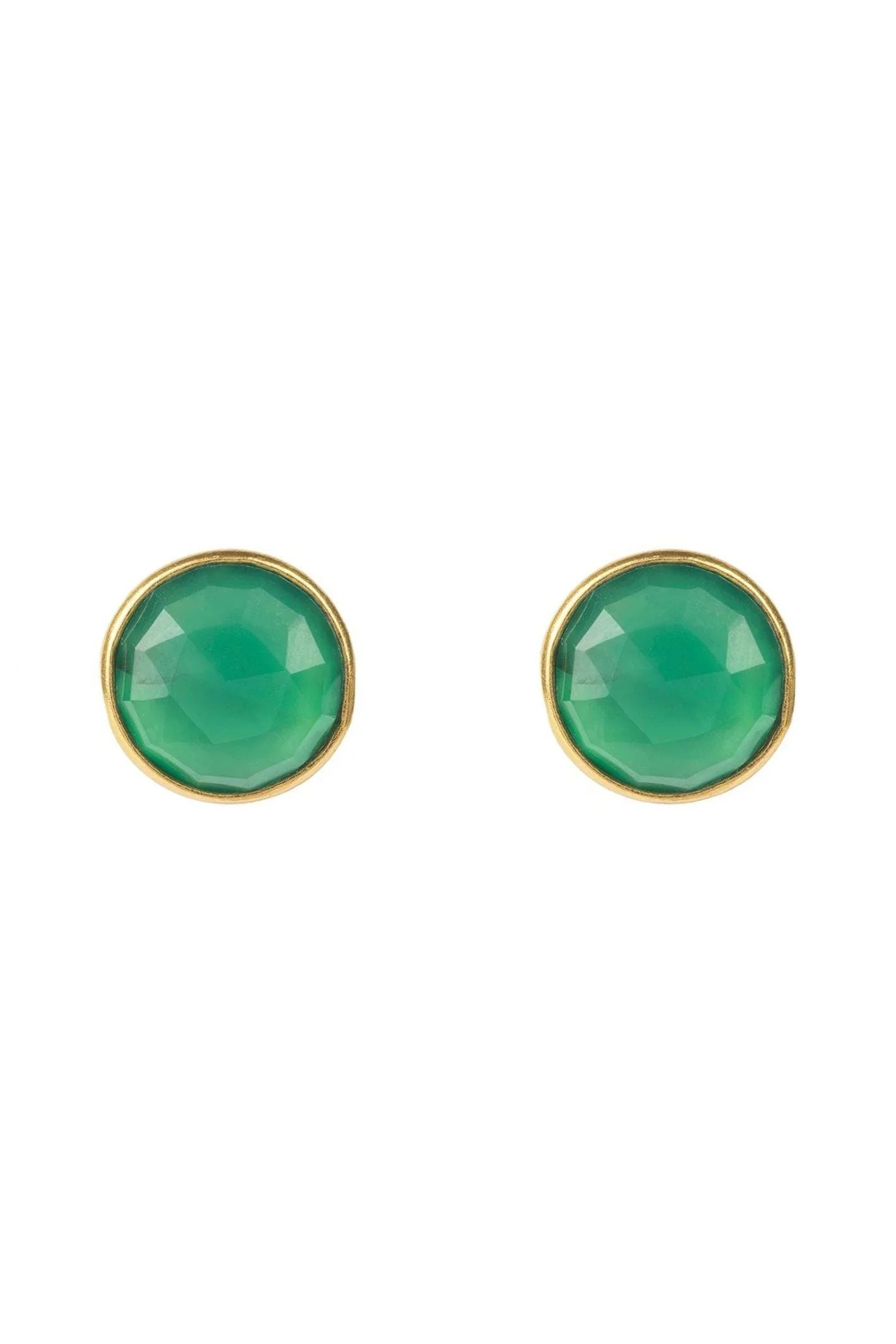 Medium Circle Gemstone Earrings Gold Green Onyx - LATELITA Earrings