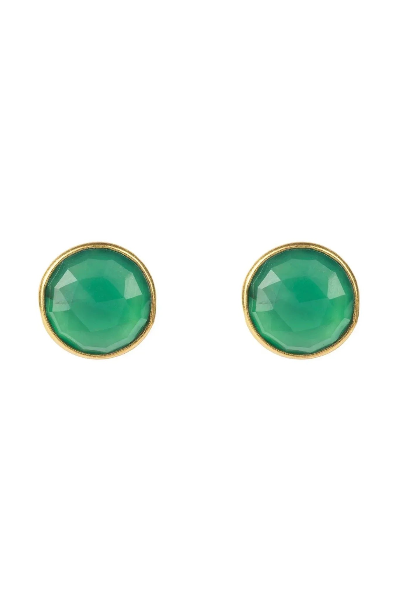Medium Circle Gemstone Earrings Gold Green Onyx - LATELITA Earrings