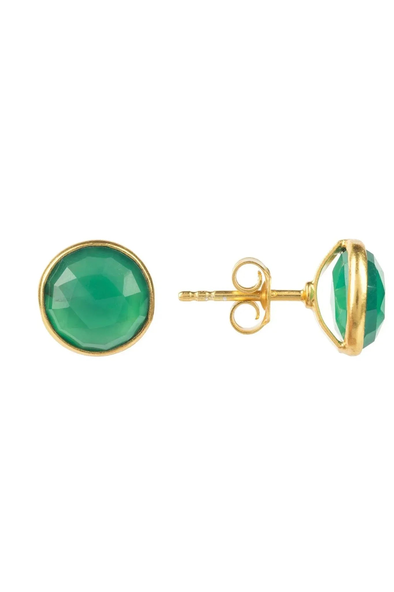Medium Circle Gemstone Earrings Gold Green Onyx - LATELITA Earrings