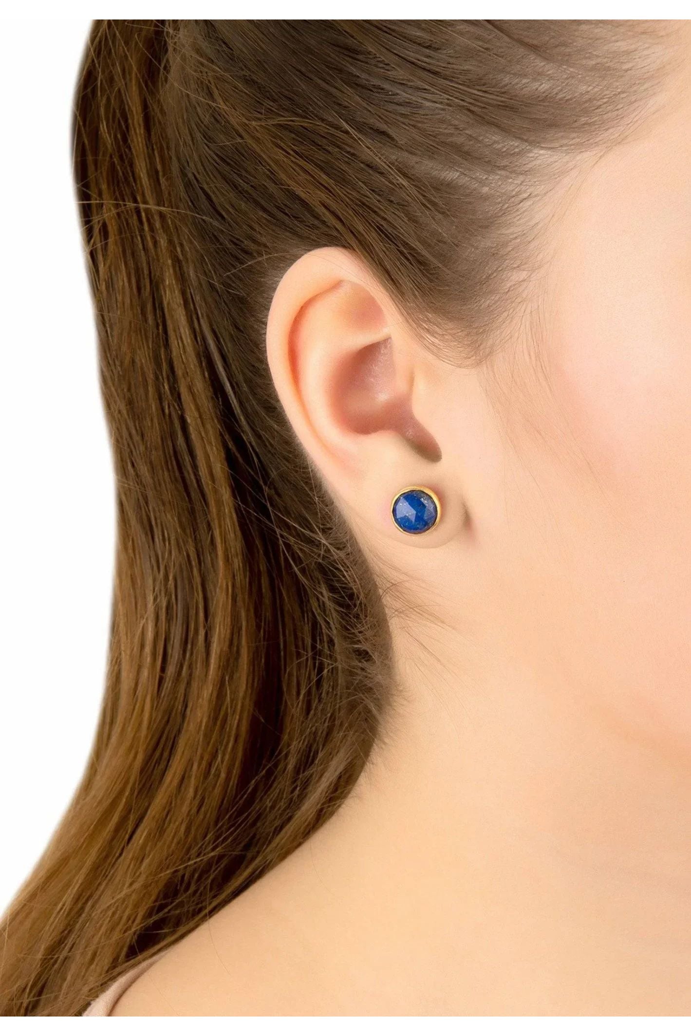 Medium Circle Gemstone Earrings Gold Lapis Lazuli - LATELITA Earrings