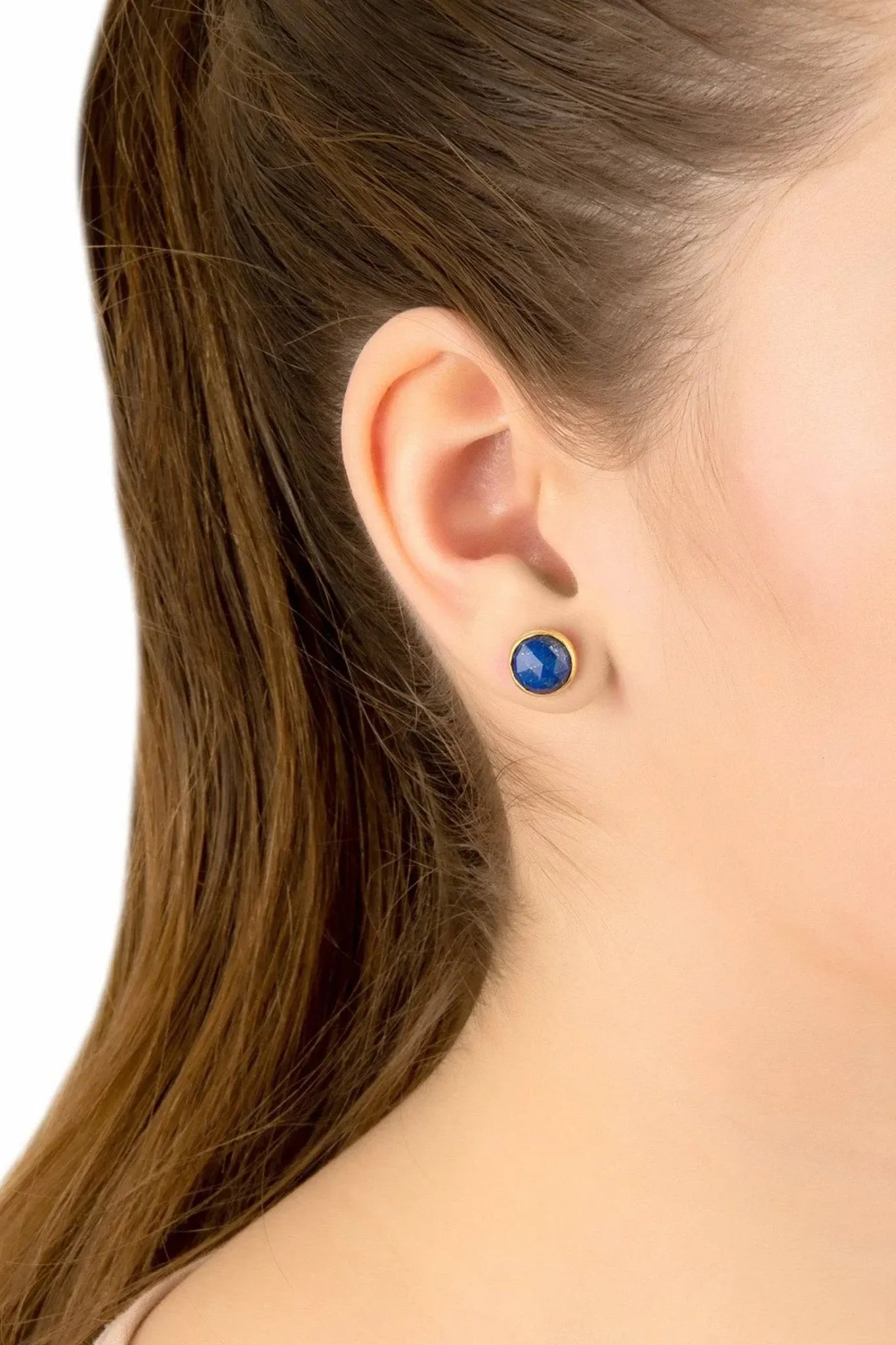 Medium Circle Gemstone Earrings Gold Lapis Lazuli - LATELITA Earrings