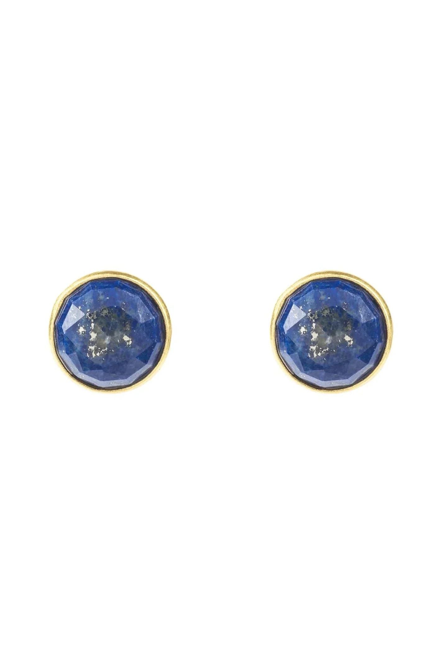 Medium Circle Gemstone Earrings Gold Lapis Lazuli - LATELITA Earrings