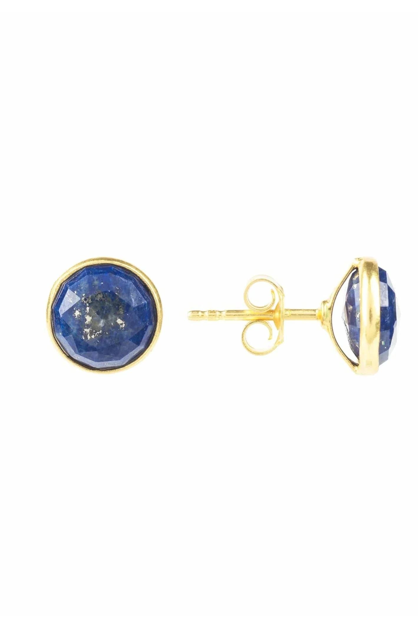 Medium Circle Gemstone Earrings Gold Lapis Lazuli - LATELITA Earrings