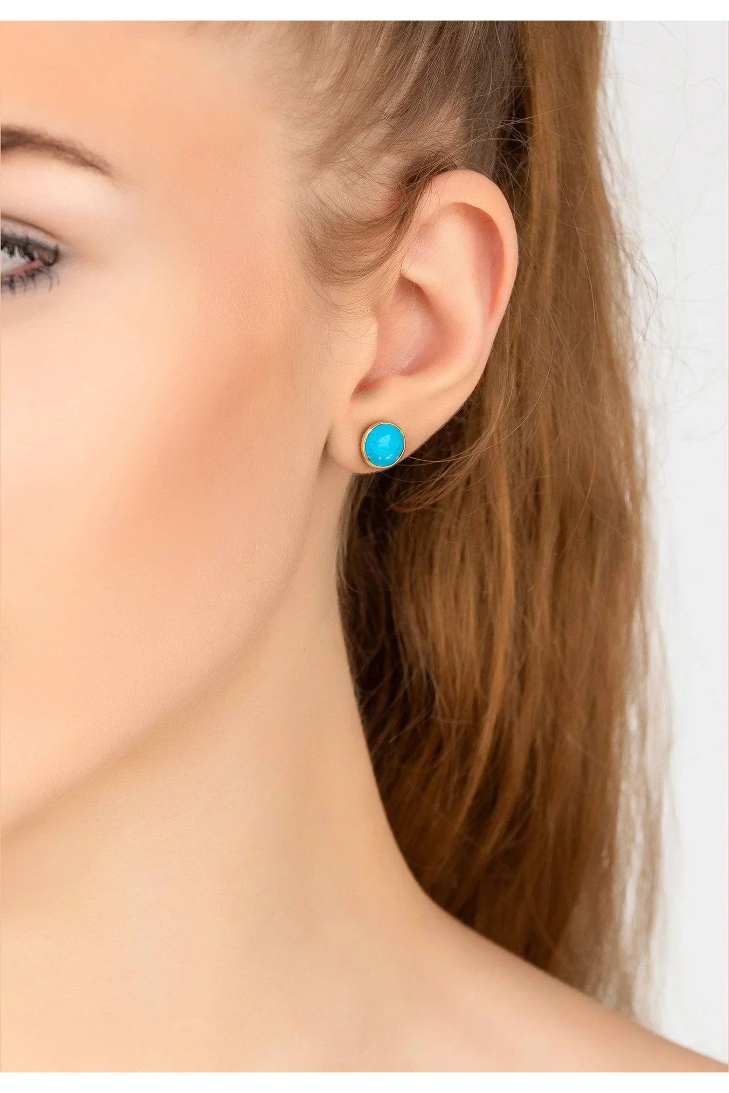 Medium Circle Gemstone Earrings Gold Turquoise - LATELITA Earrings