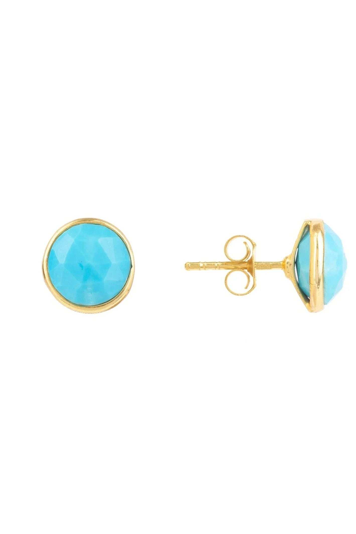 Medium Circle Gemstone Earrings Gold Turquoise - LATELITA Earrings