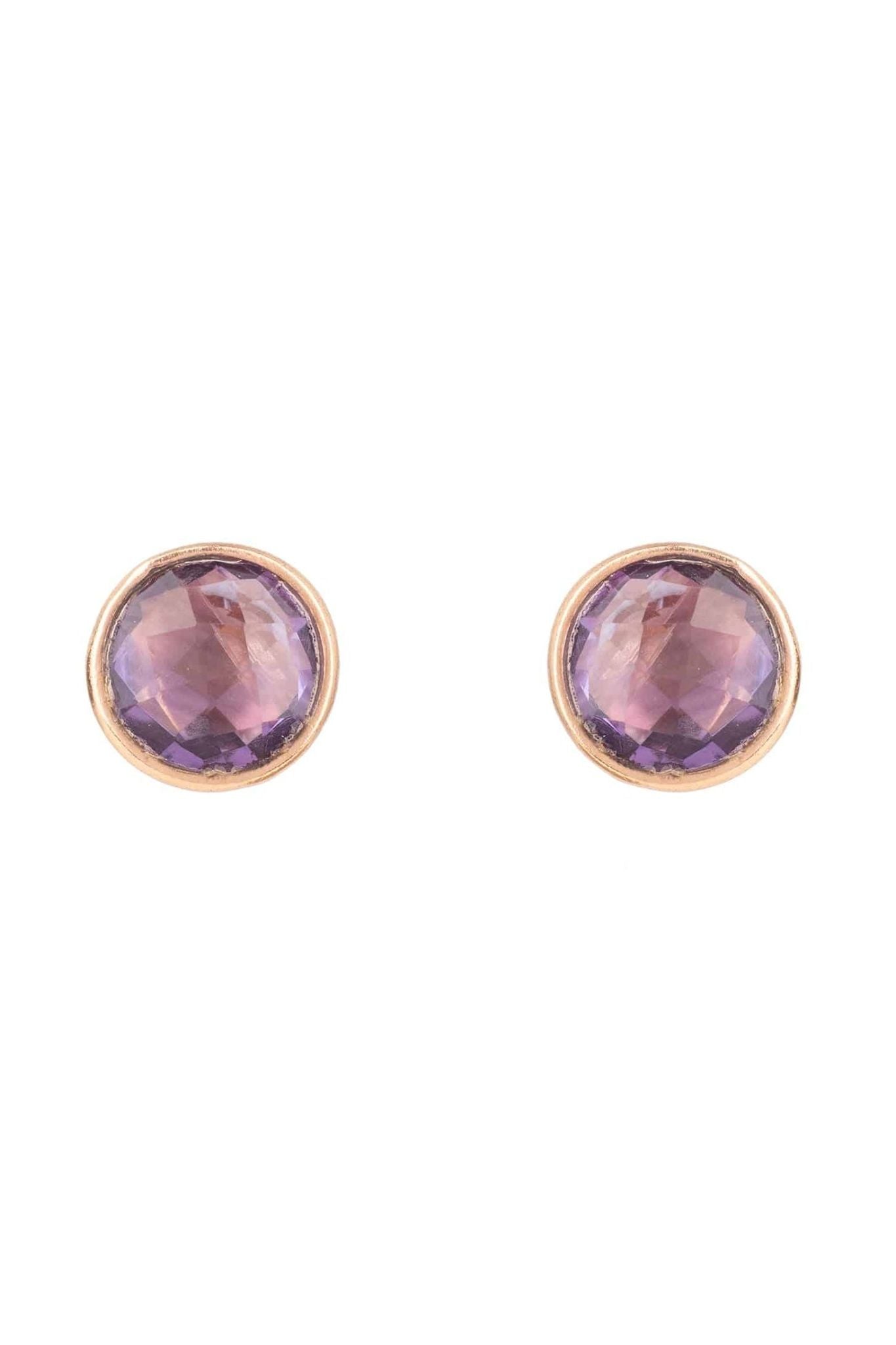 Medium Circle Gemstone Earrings Rosegold Amethyst - LATELITA Earrings