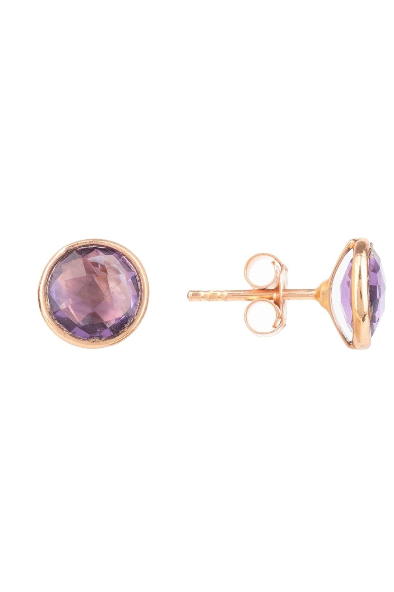 Medium Circle Gemstone Earrings Rosegold Amethyst - LATELITA Earrings