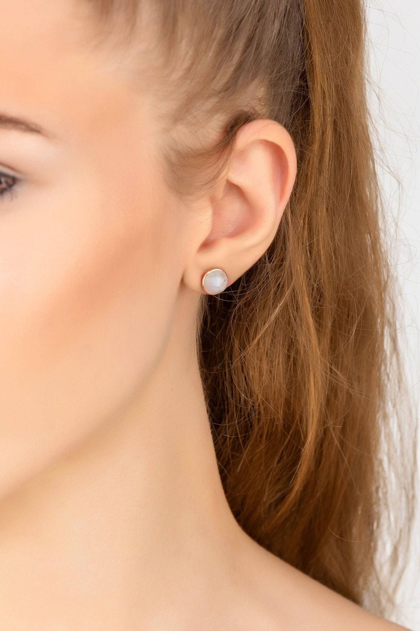 Medium Circle Gemstone Earrings Rosegold Moonstone - LATELITA Earrings