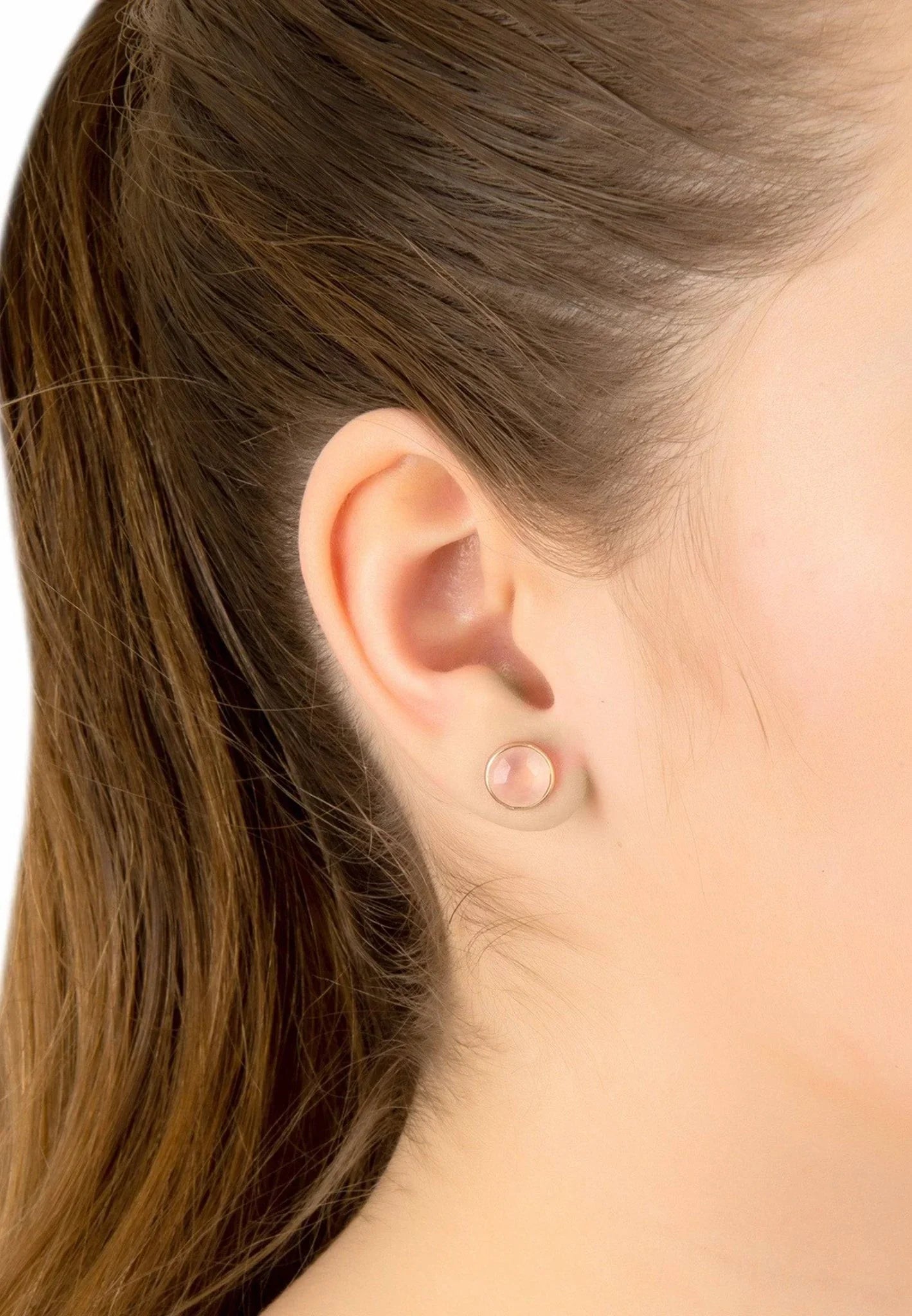 Medium Circle Gemstone Earrings Rosegold Rose Quartz - LATELITA Earrings