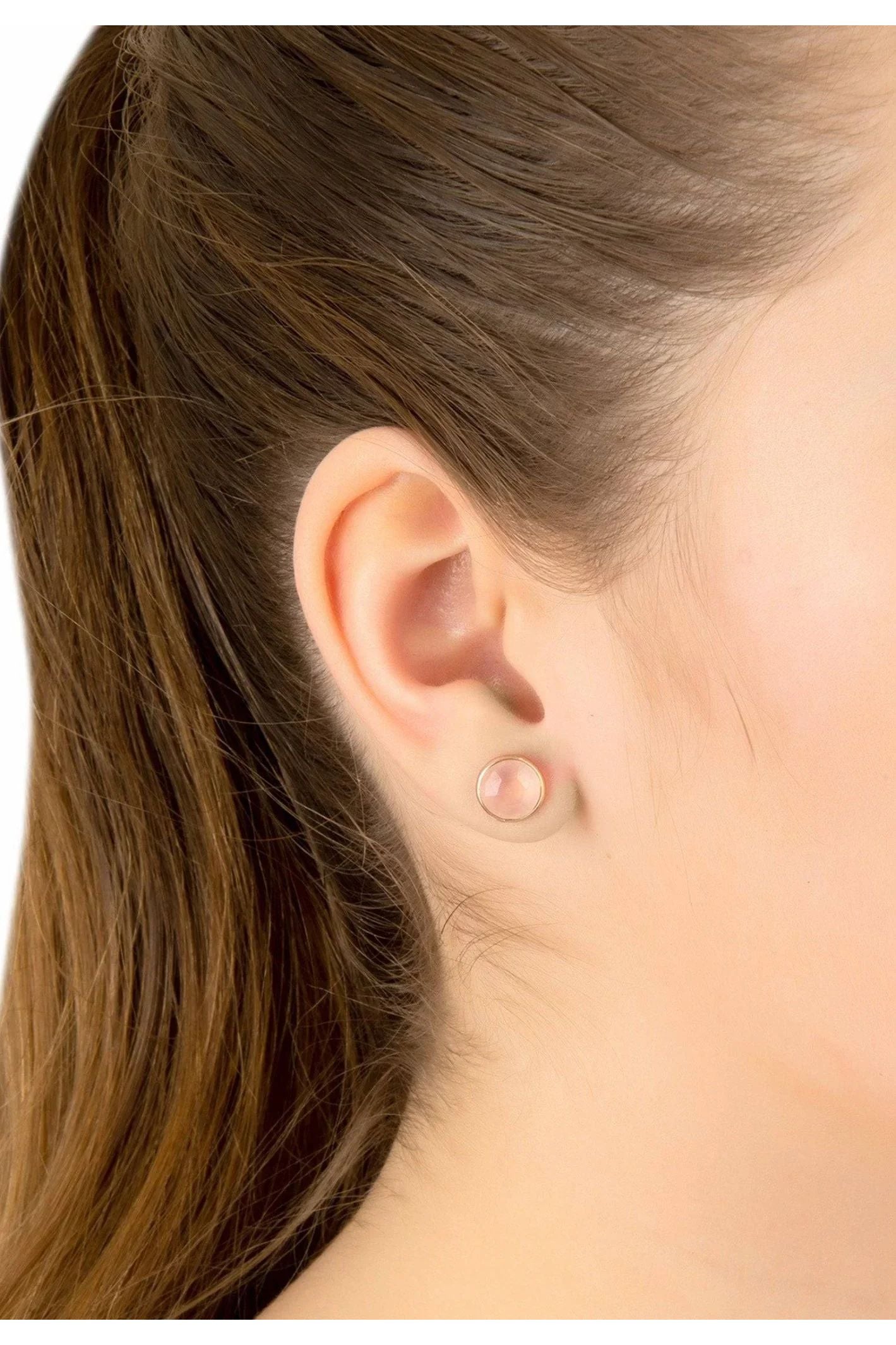 Medium Circle Gemstone Earrings Rosegold Rose Quartz - LATELITA Earrings