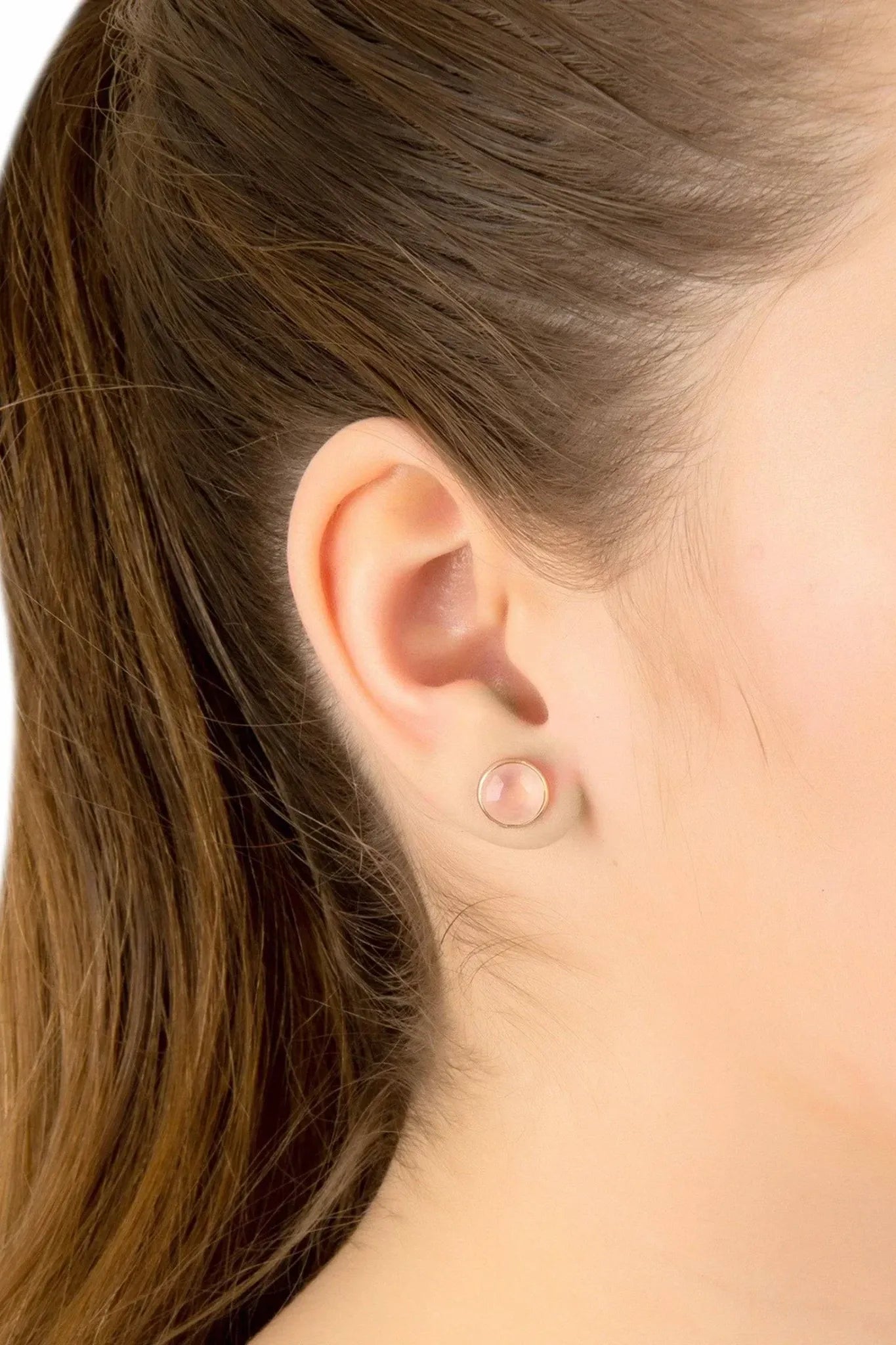 Medium Circle Gemstone Earrings Rosegold Rose Quartz - LATELITA Earrings