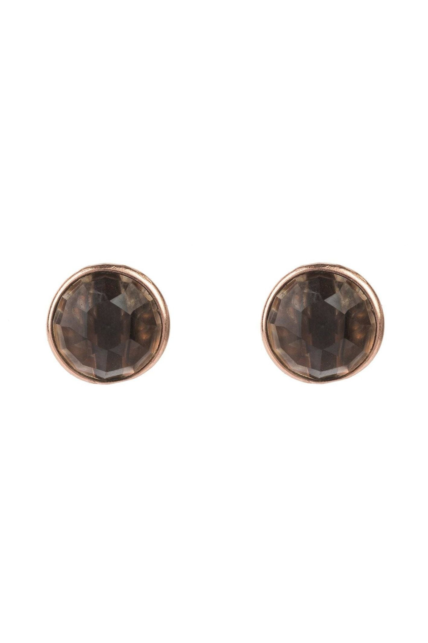 Medium Circle Gemstone Earrings Rosegold Smokey Quartz - LATELITA Earrings