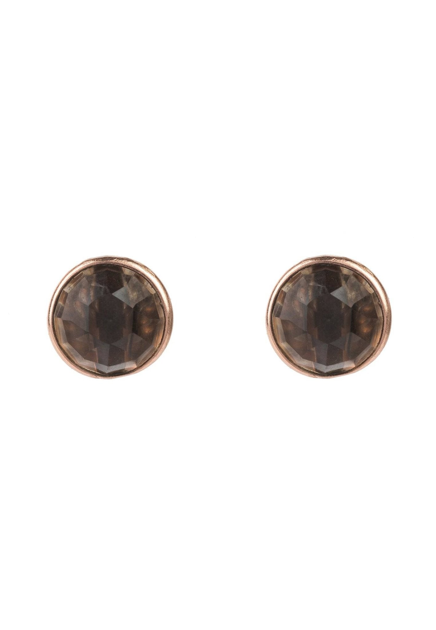 Medium Circle Gemstone Earrings Rosegold Smokey Quartz - LATELITA Earrings