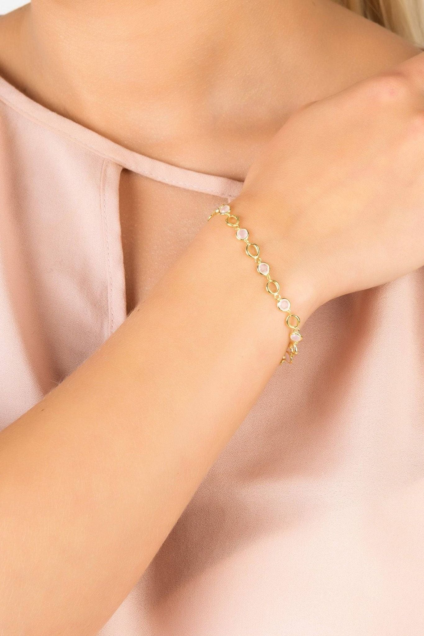 Milan Link Gemstone Bracelet Gold Rose Quartz - LATELITA Bracelets