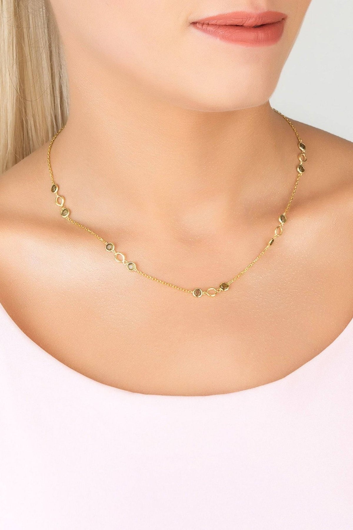Milan Link Gemstone Necklace Gold Peridot - LATELITA Necklaces