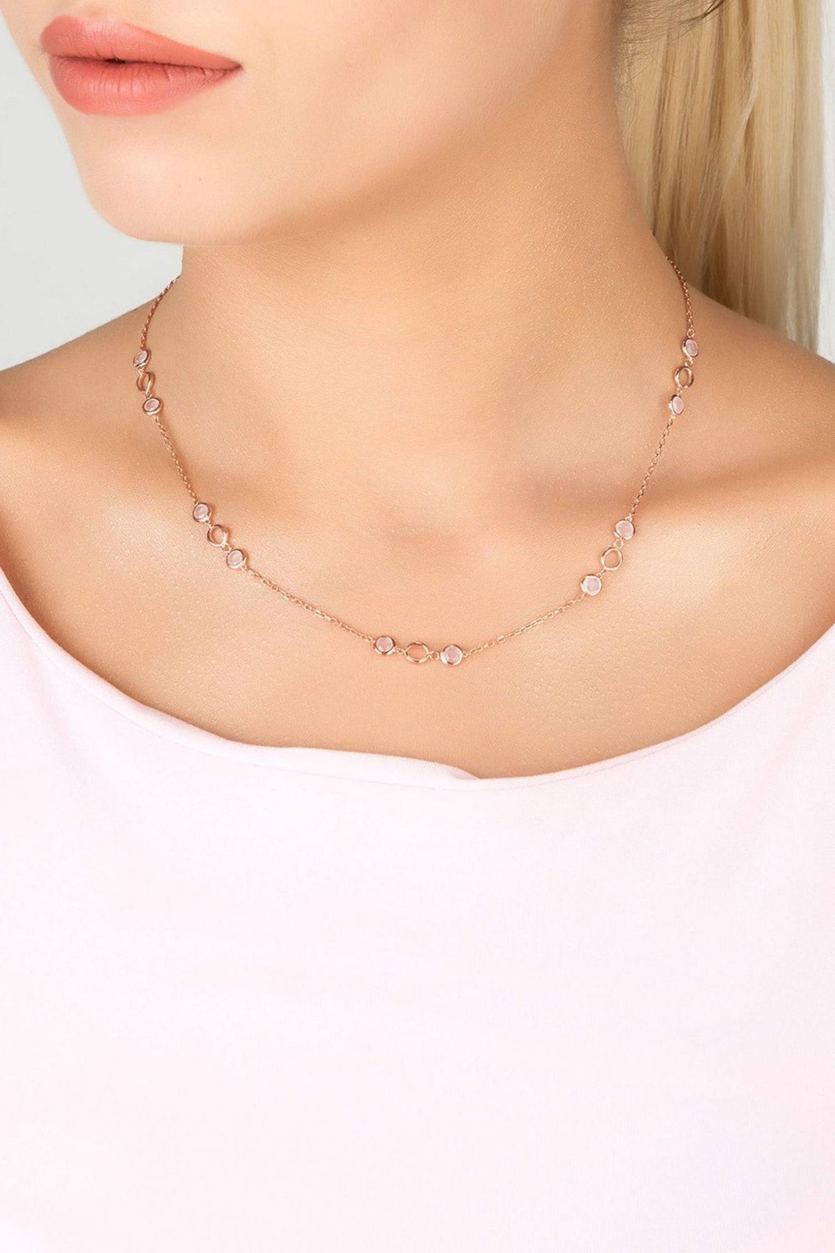 Milan Link Gemstone Necklace Rose Gold Rose Quartz - LATELITA Necklaces