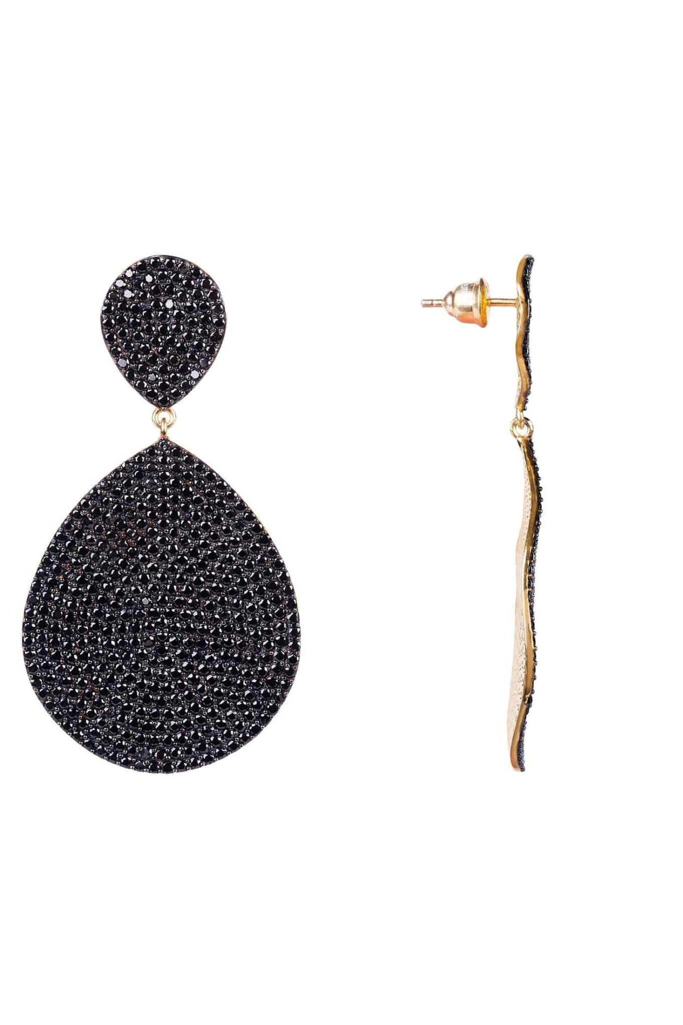 Monte Carlo Earrings Gold Black Zircon - LATELITA Earrings