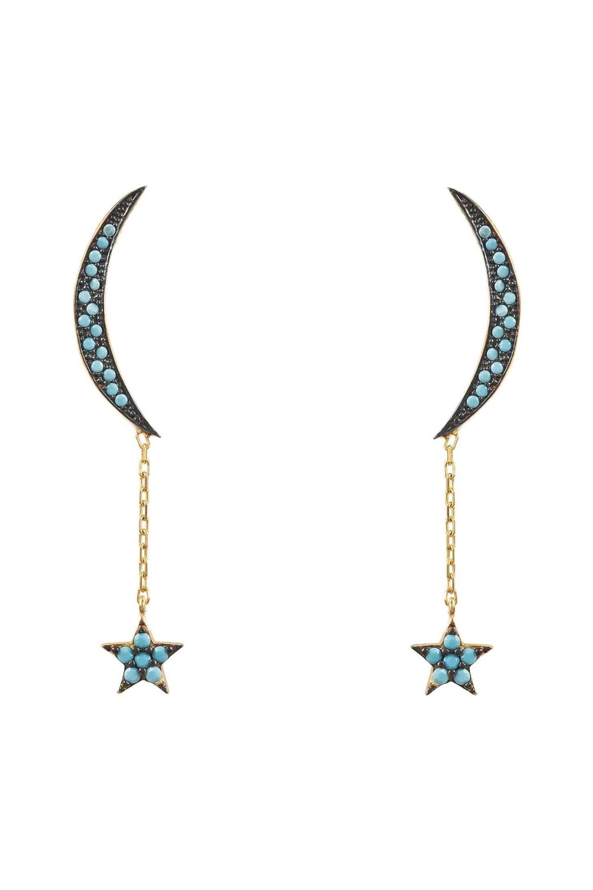 Moon And Star Earrings Gold Turquoise - LATELITA Earrings