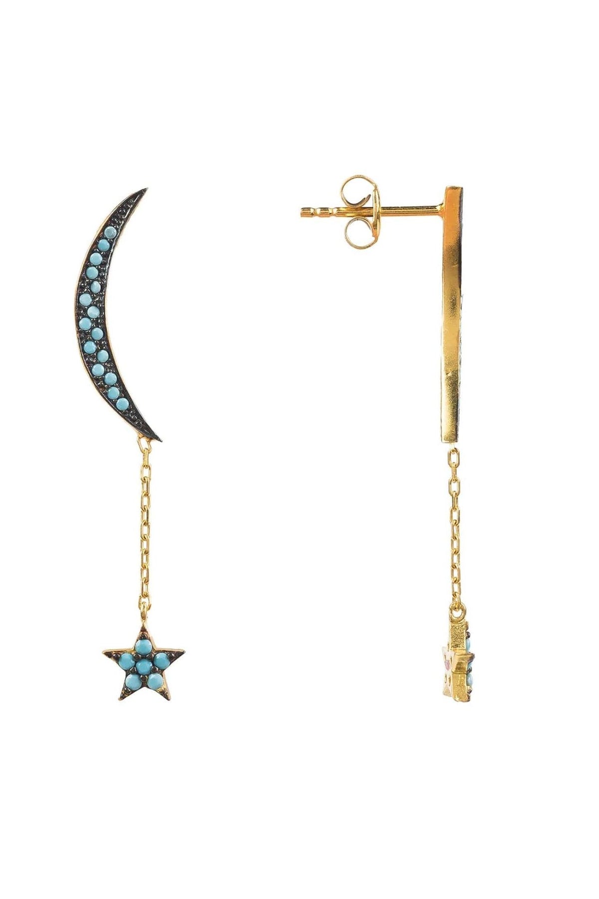 Moon And Star Earrings Gold Turquoise - LATELITA Earrings