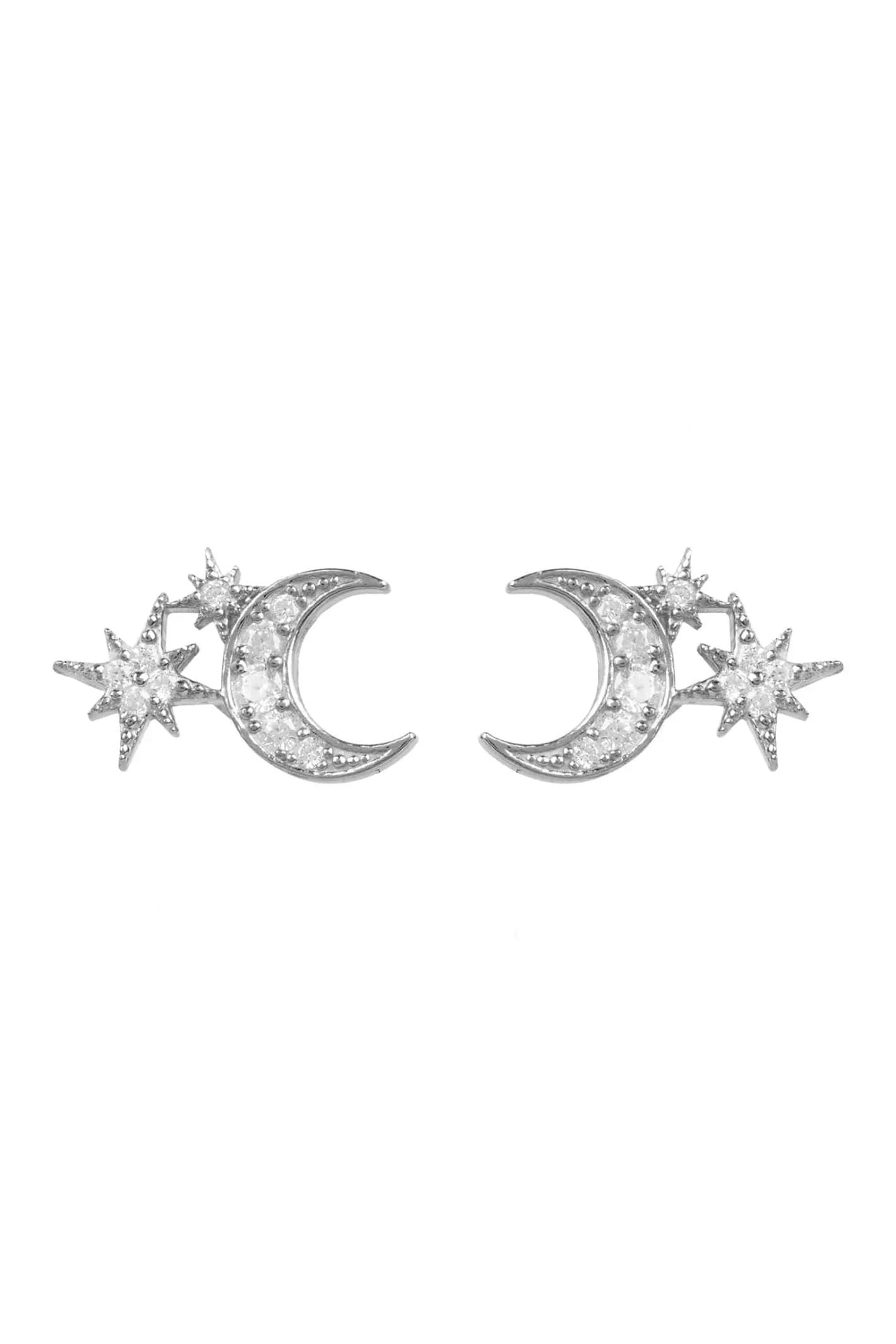 Moon And Starburst Mini Earrings Silver - LATELITA Earrings