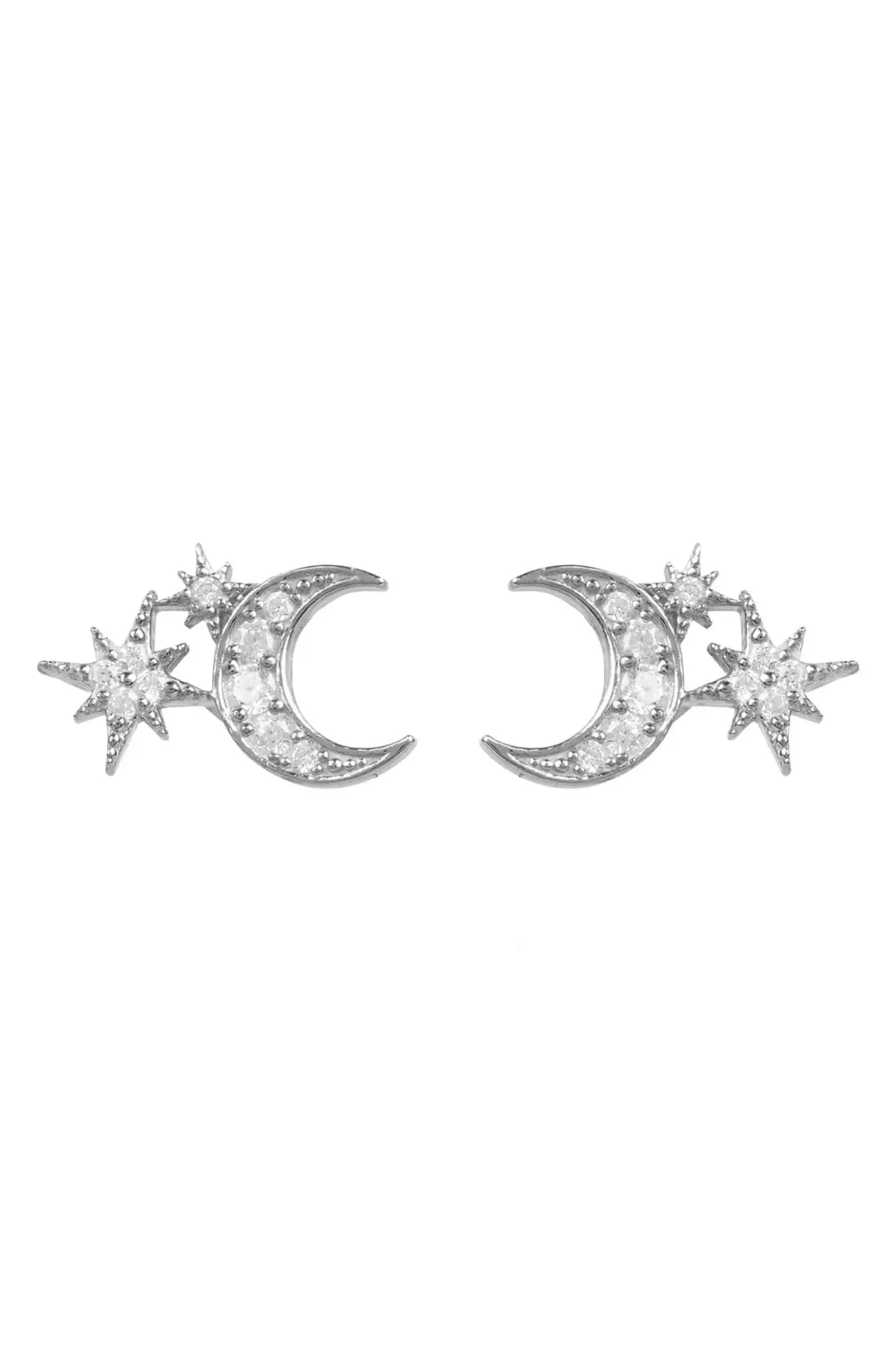 Moon And Starburst Mini Earrings Silver - LATELITA Earrings