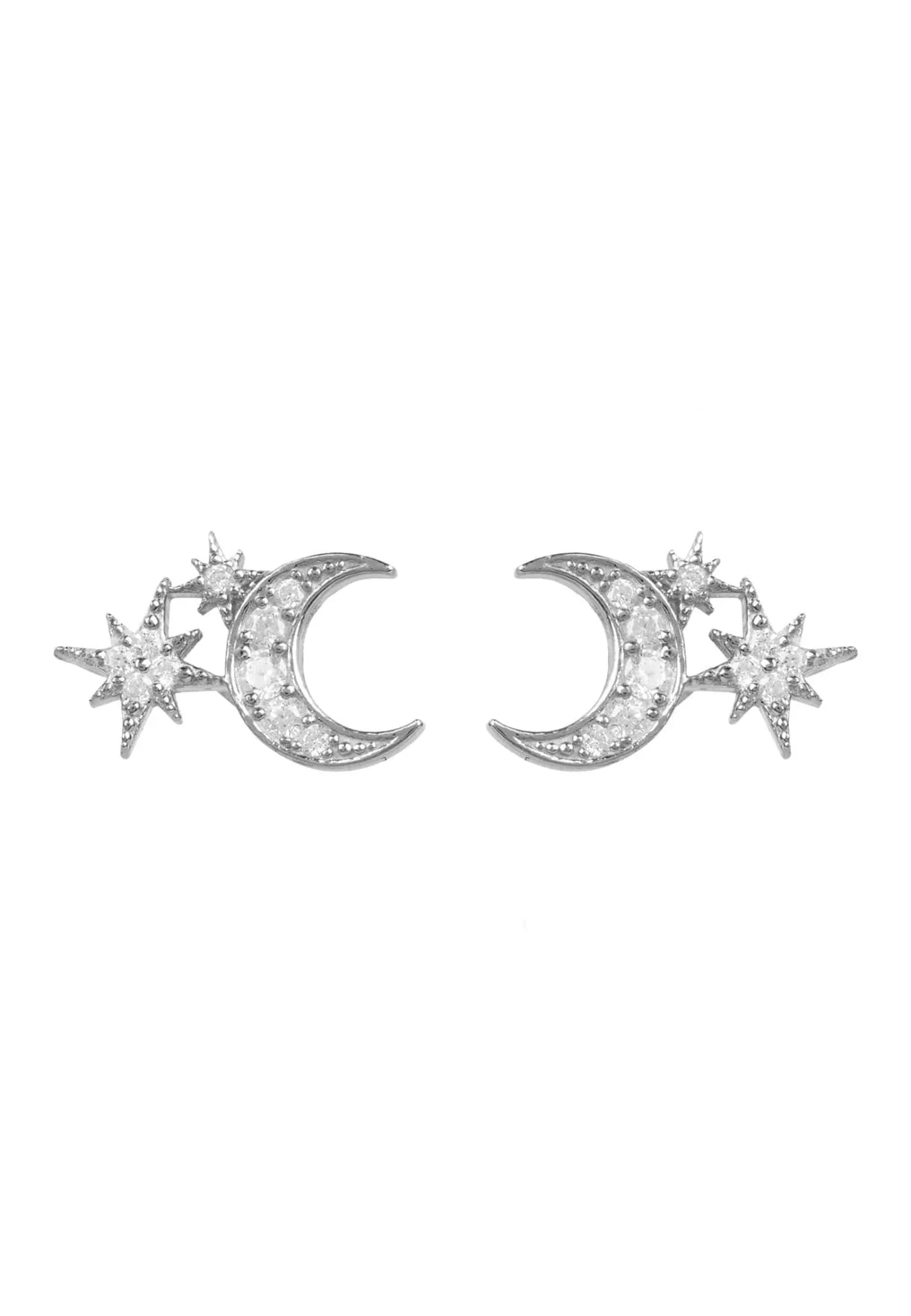 Moon And Starburst Mini Earrings Silver - LATELITA Earrings