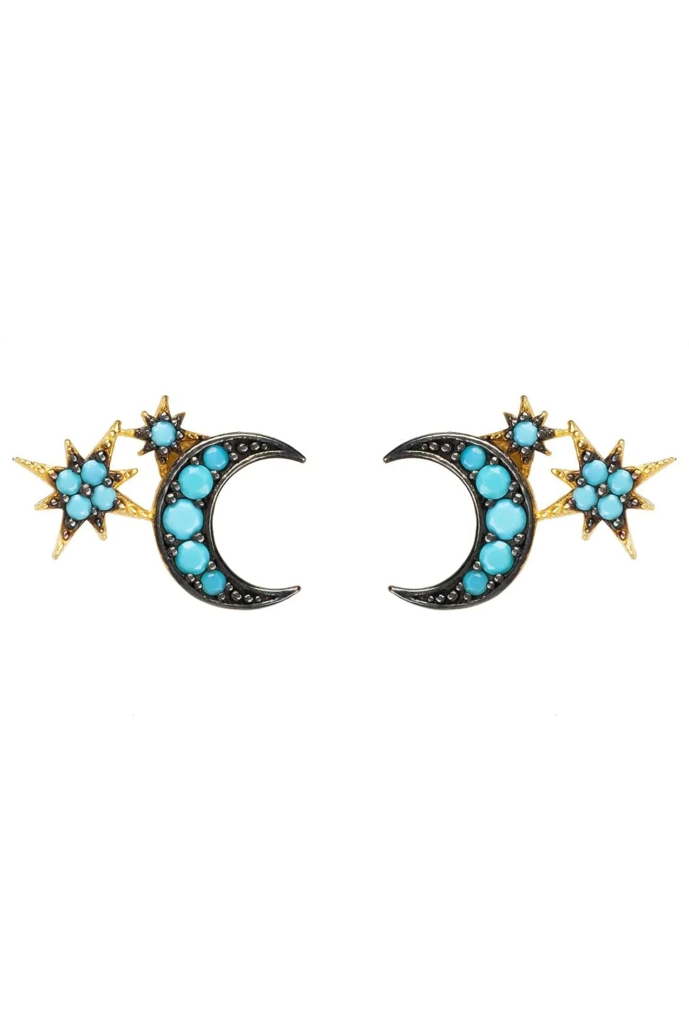 Moon And Starburst Mini Earrings Turquoise - LATELITA Earrings