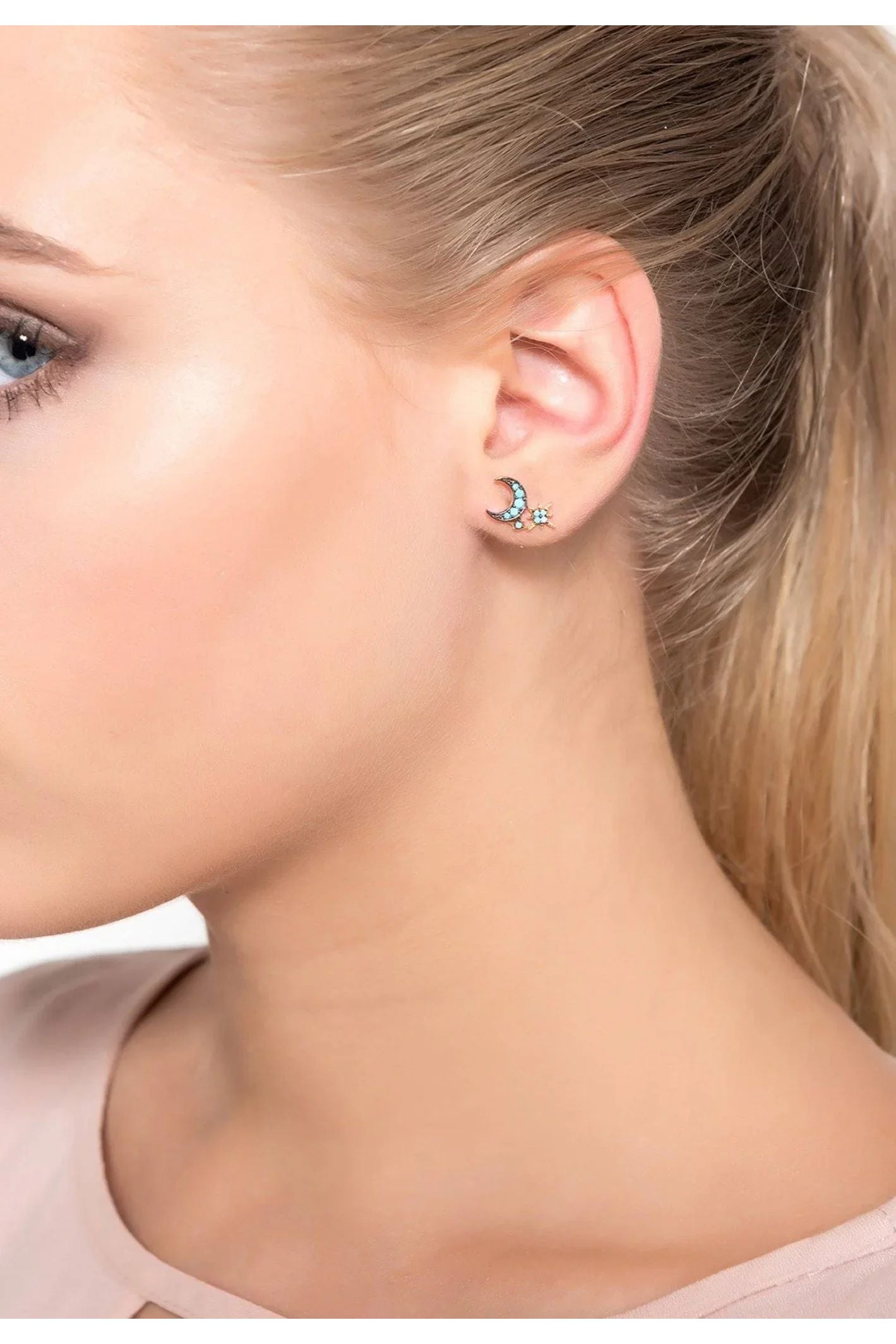 Moon And Starburst Mini Earrings Turquoise - LATELITA Earrings