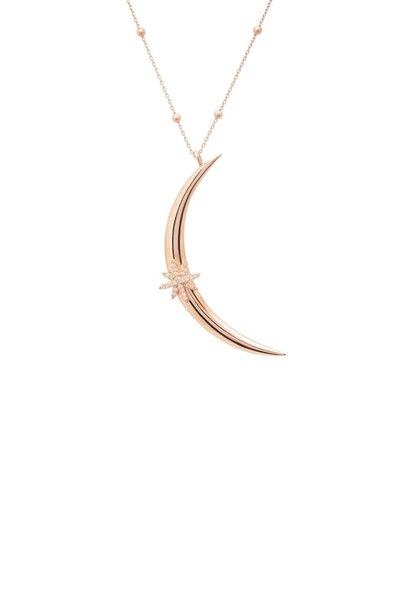 Moon Crescent Star Necklace Beaded Chain Rosegold - LATELITA Necklaces
