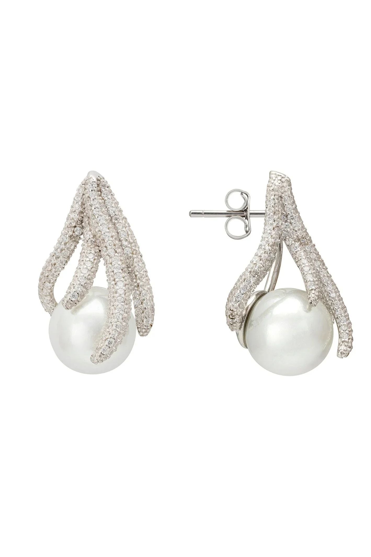 Moonlit Embrace Pearl Earrings Silver - LATELITA Earrings