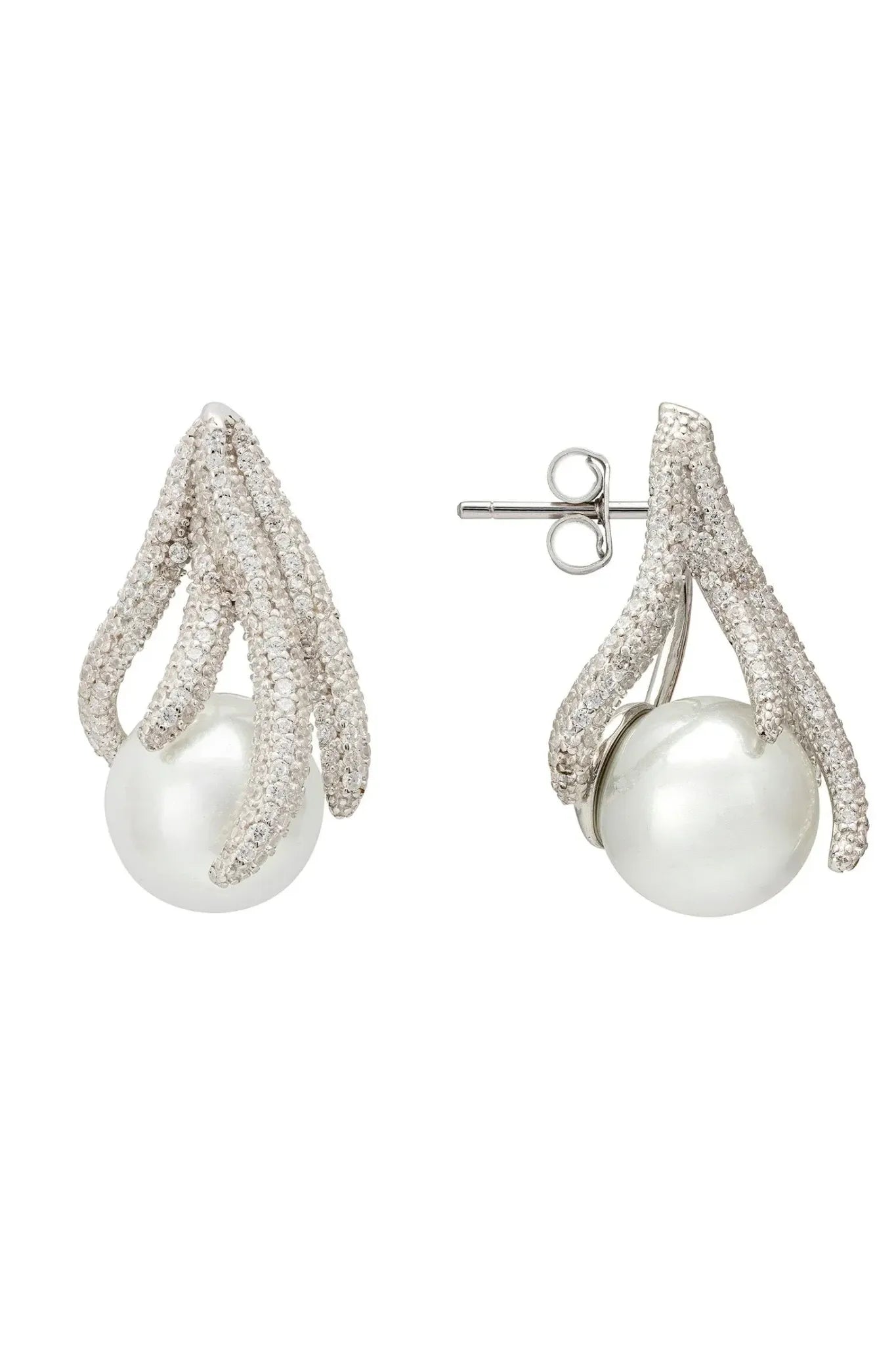 Moonlit Embrace Pearl Earrings Silver - LATELITA Earrings