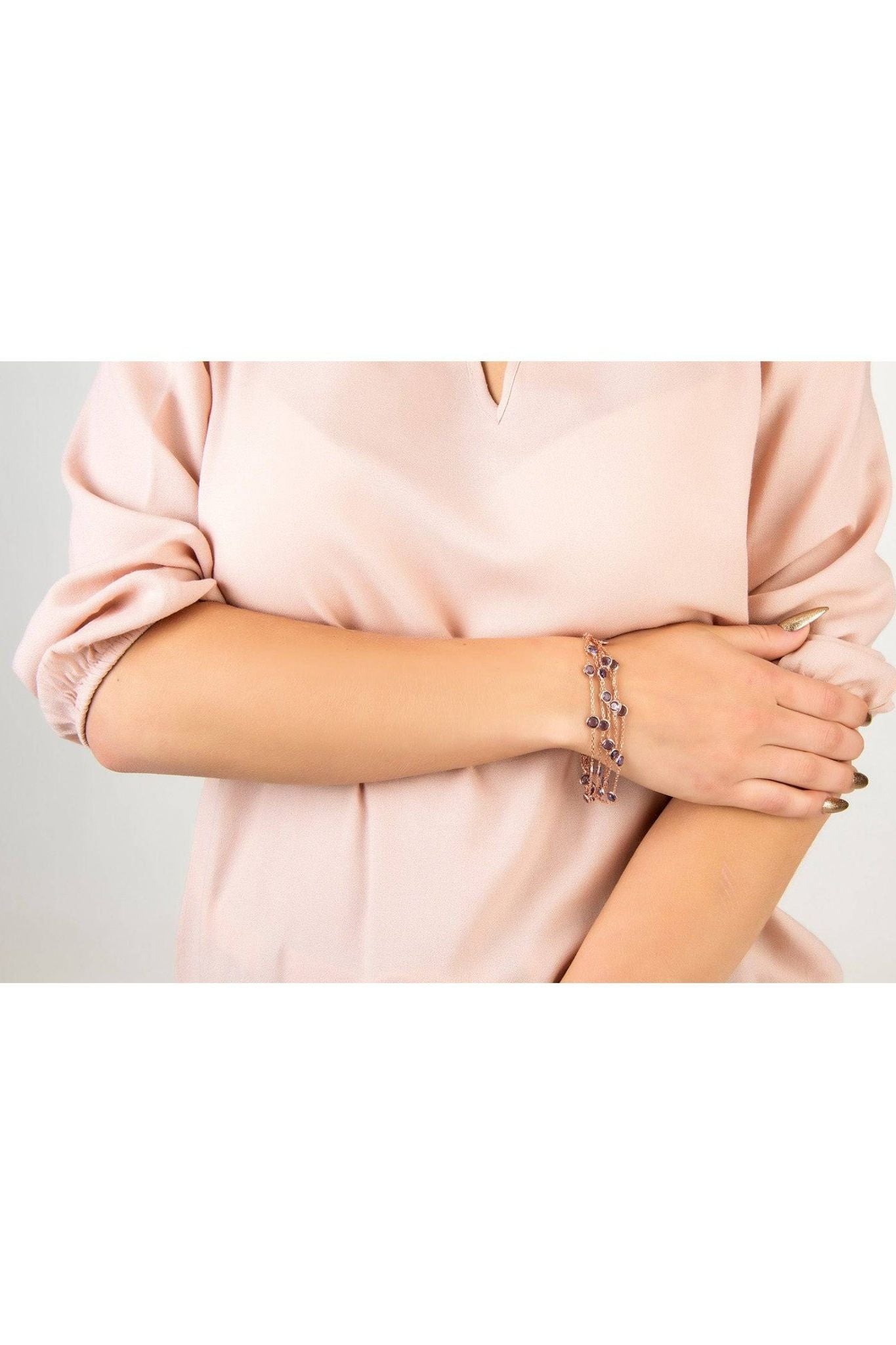 Naples Statement Gemstone Bracelet Rose Gold Amethyst - LATELITA Bracelets