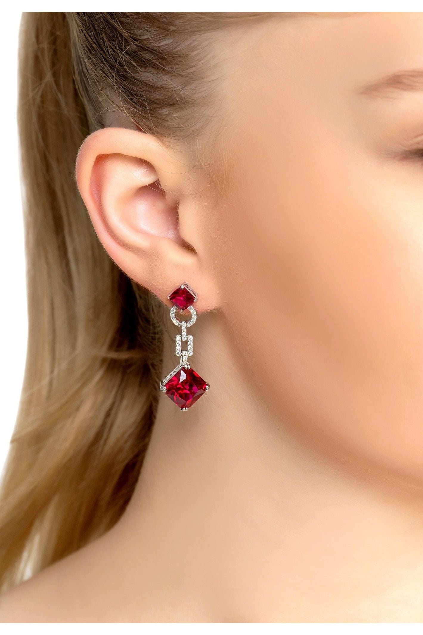 Noor Ruby Drop Earrings Silver - LATELITA Earrings
