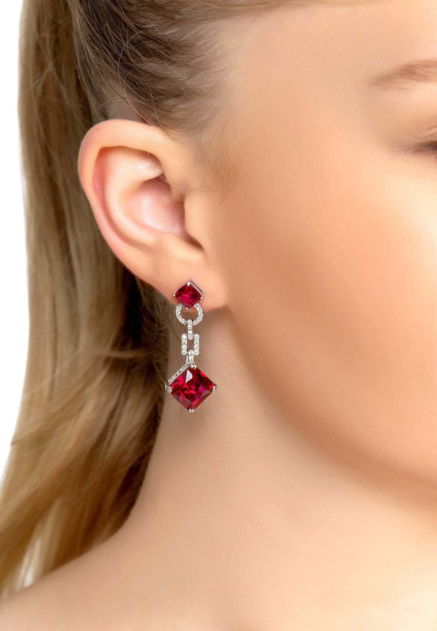 Noor Ruby Drop Earrings Silver - LATELITA Earrings