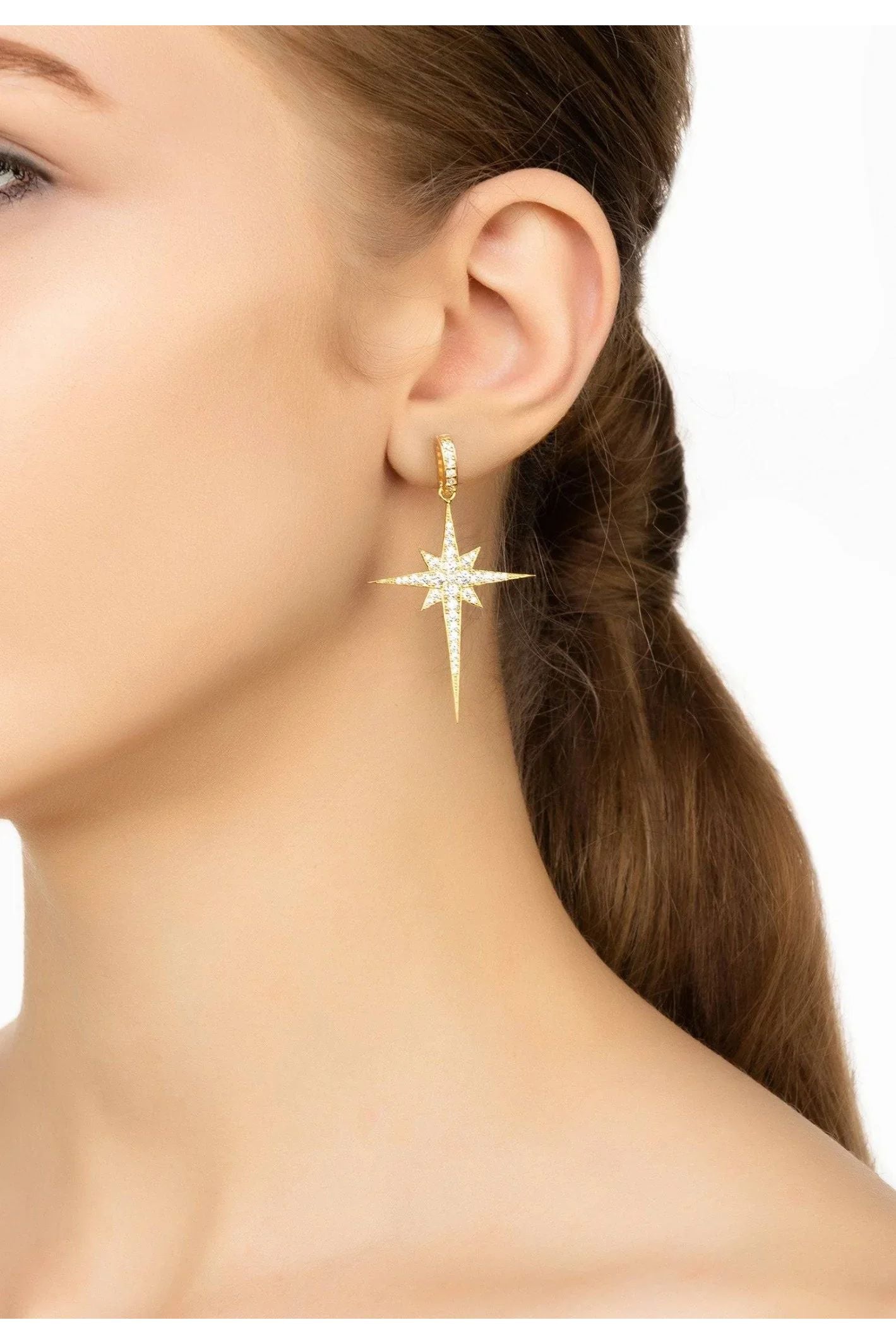 North Star Burst Large Drop Earrings Gold - LATELITA Earrings