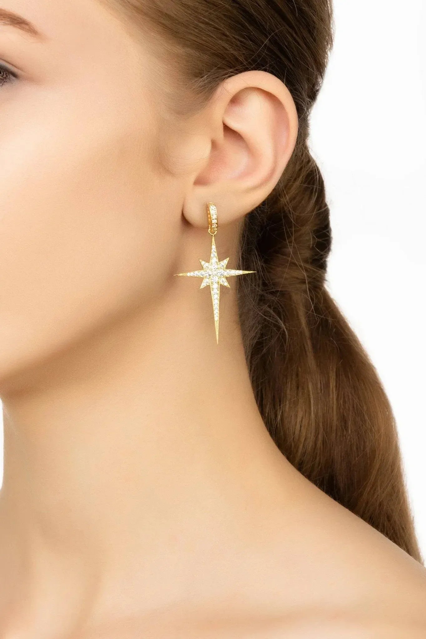 North Star Burst Large Drop Earrings Gold - LATELITA Earrings