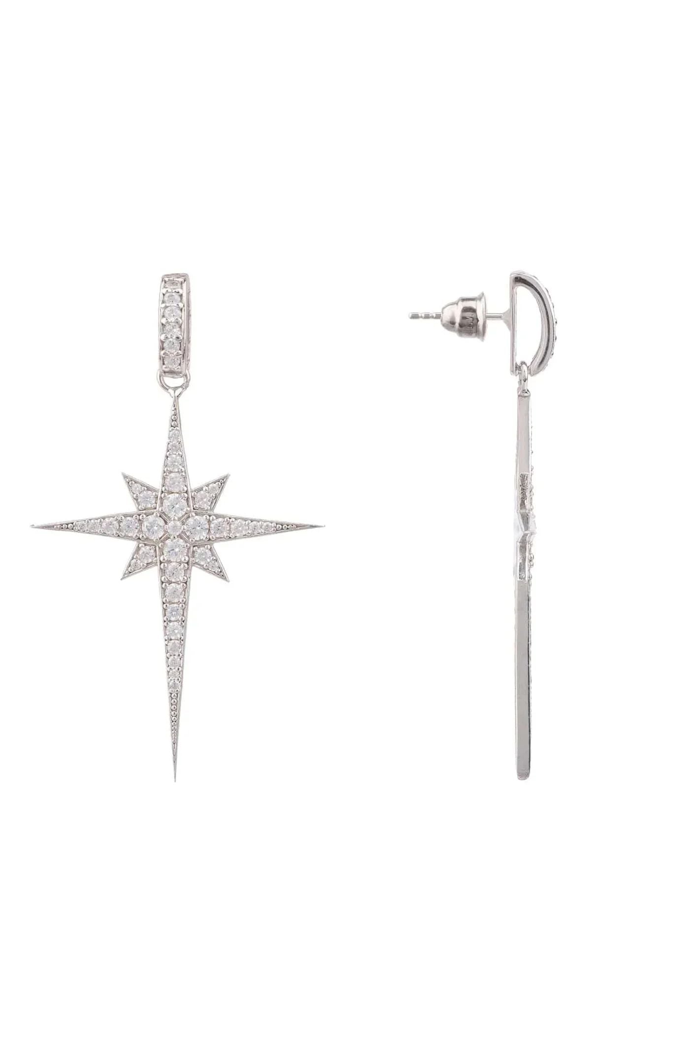 North Star Burst Large Drop Earrings Silver - LATELITA Earrings