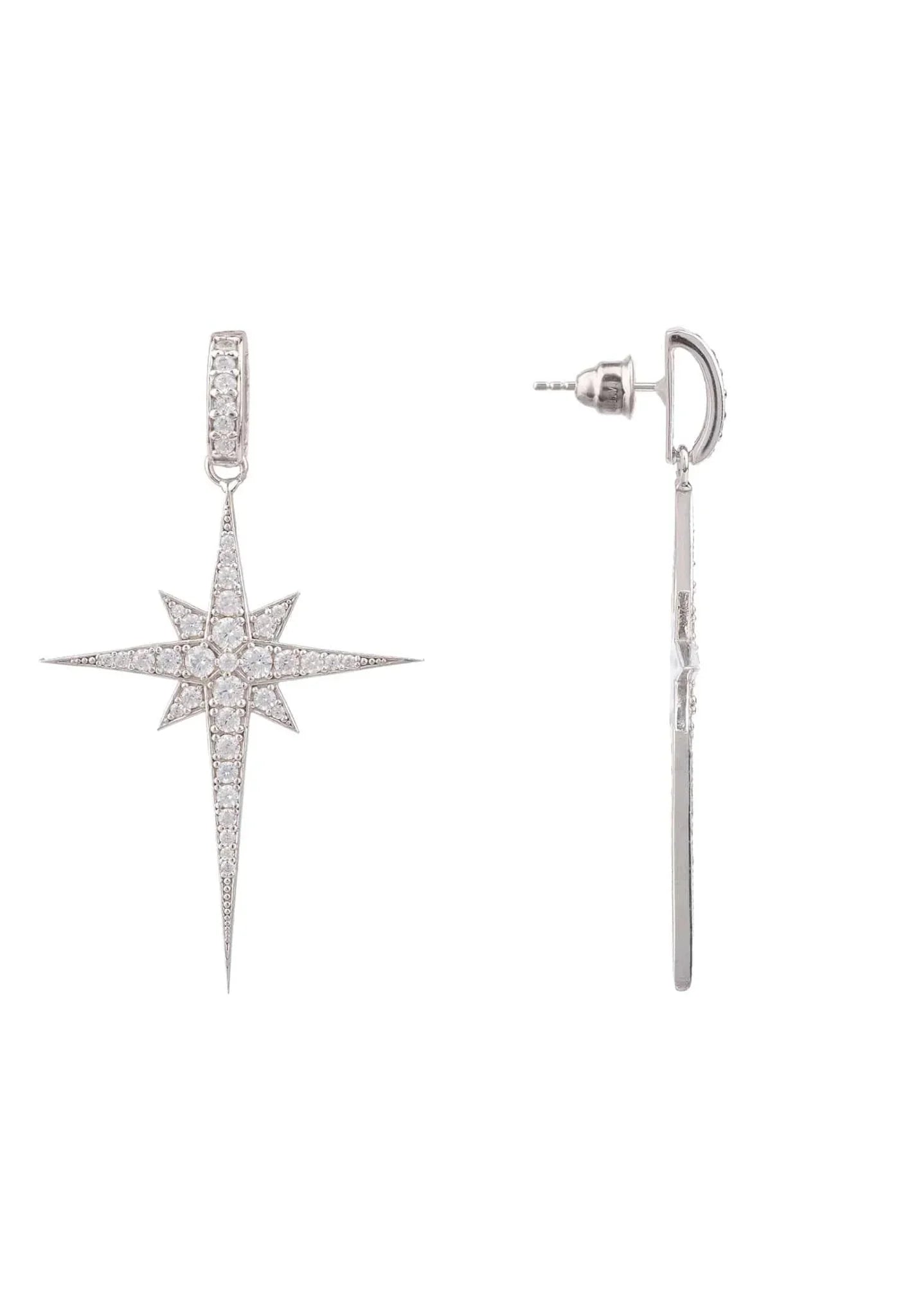 North Star Burst Large Drop Earrings Silver - LATELITA Earrings